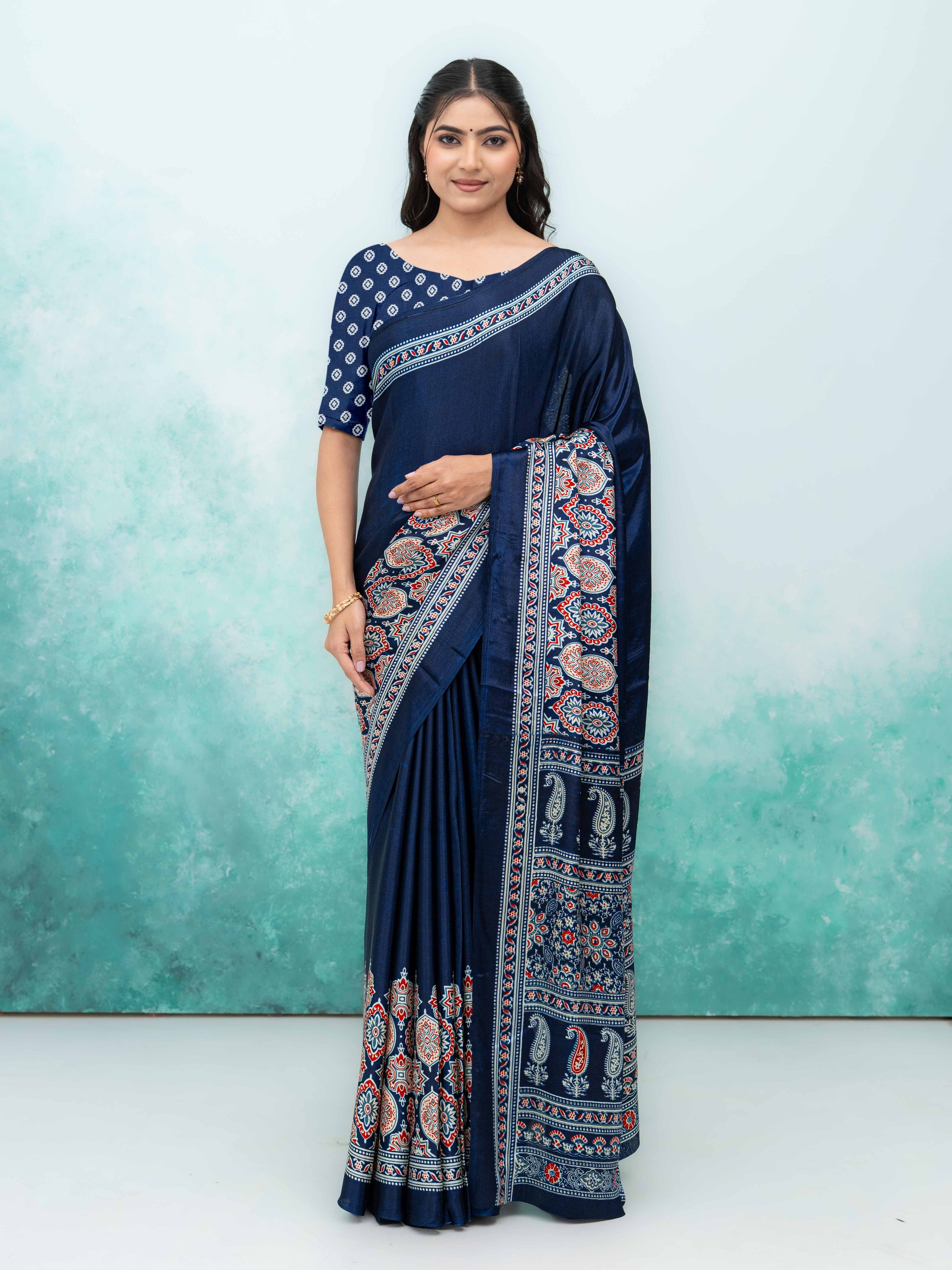Navy Blue Crepe Saree