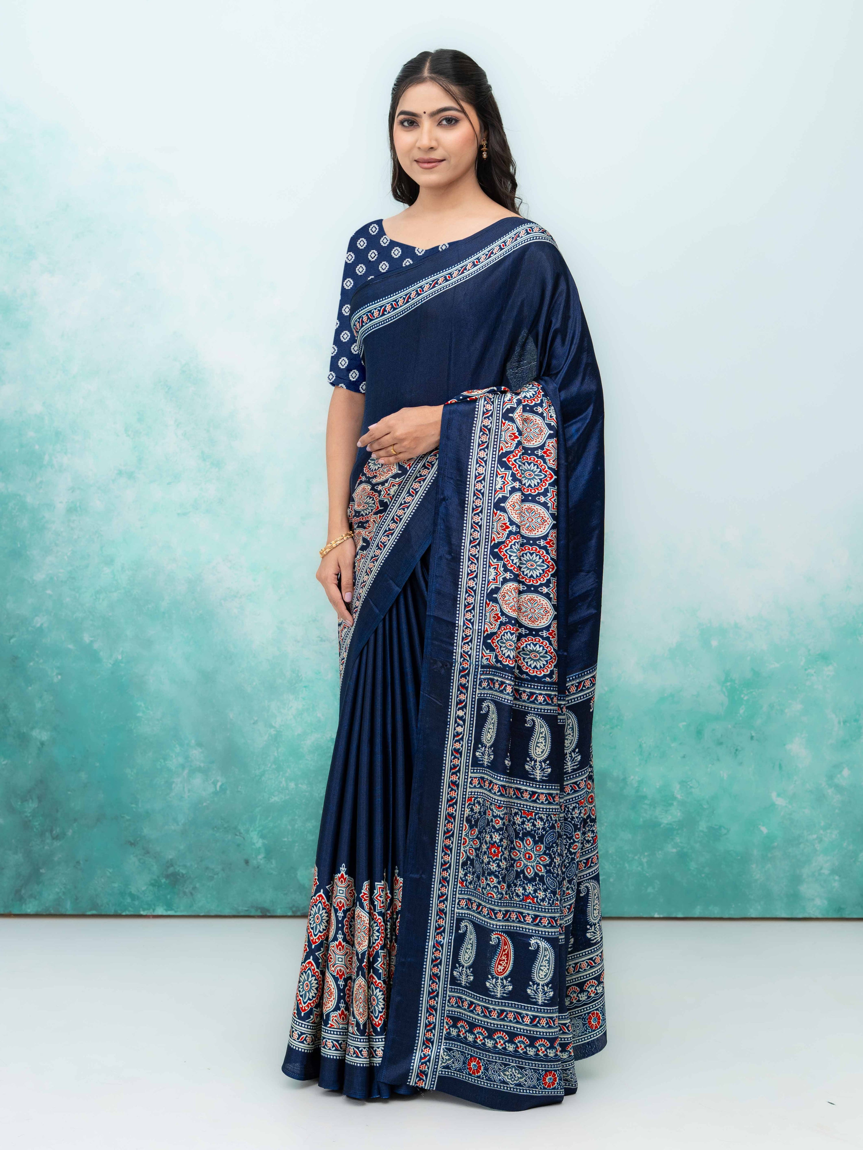 Navy Blue Crepe Saree