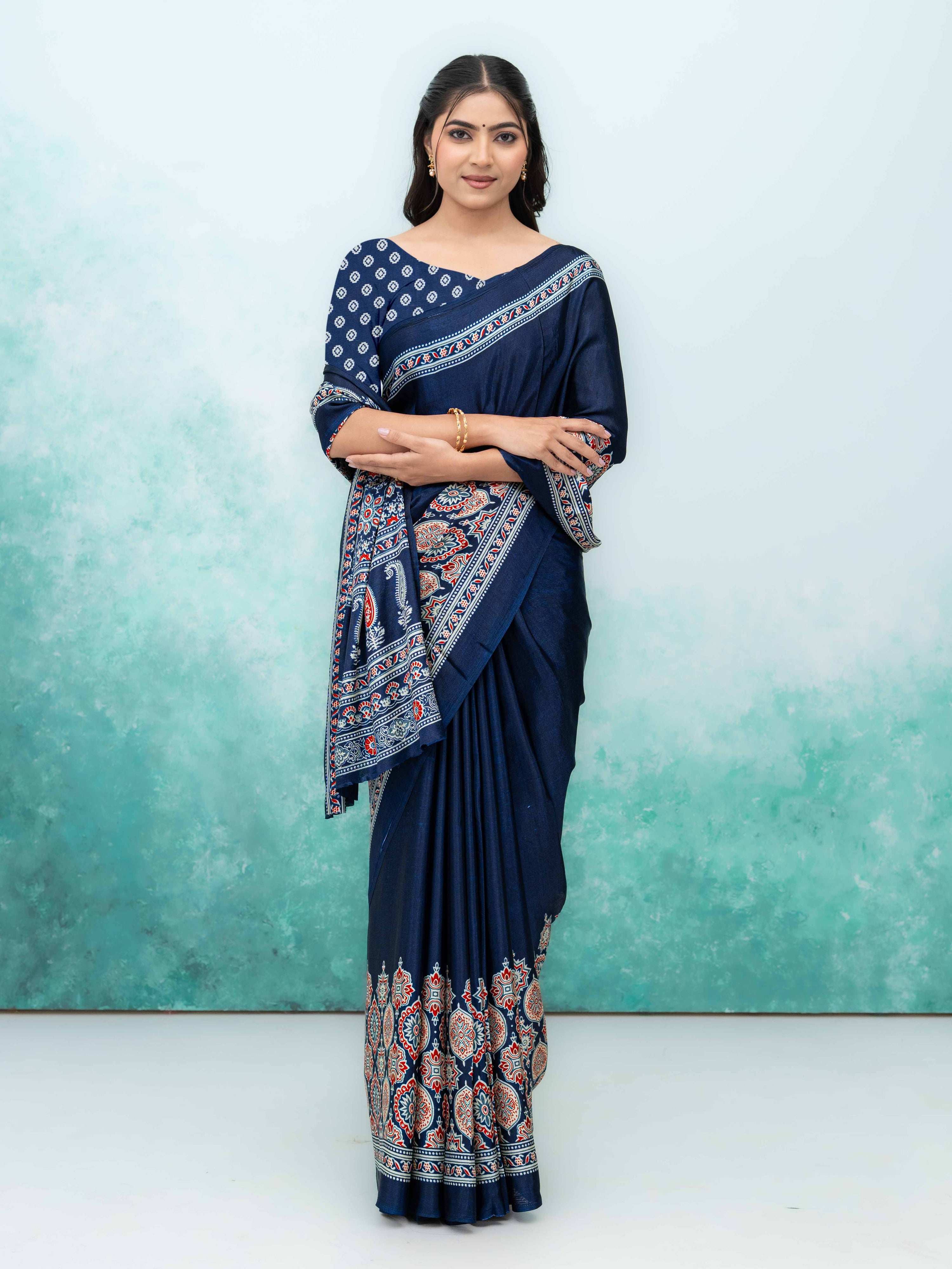 Navy Blue Crepe Saree