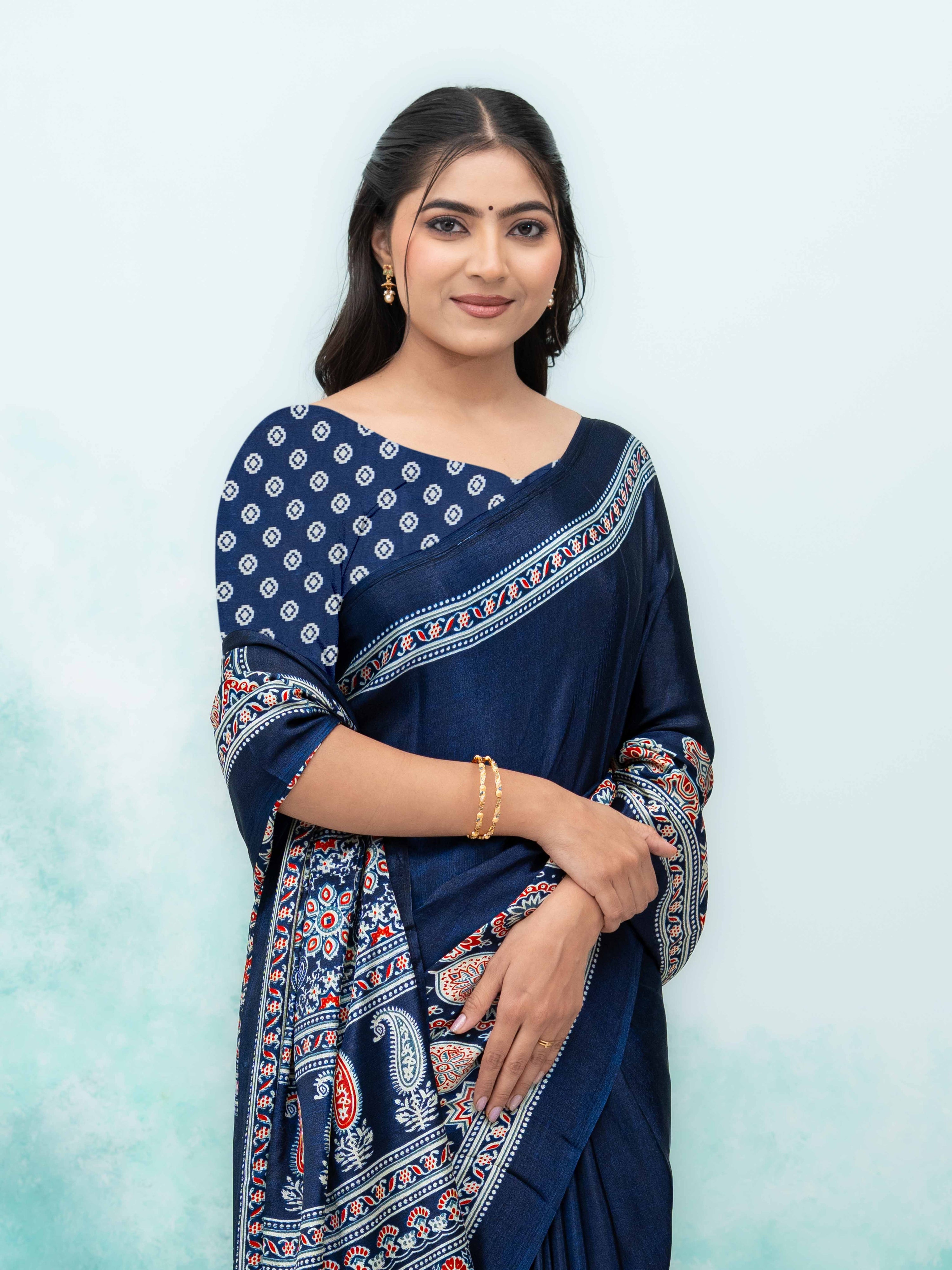 Navy Blue Crepe Saree