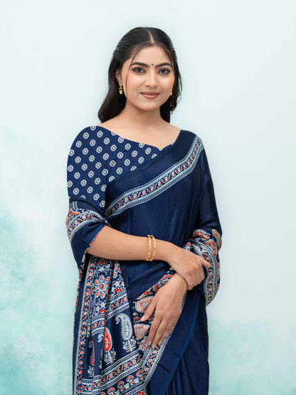 Navy Blue Crepe Saree