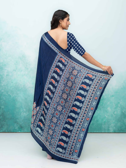 Navy Blue Crepe Saree