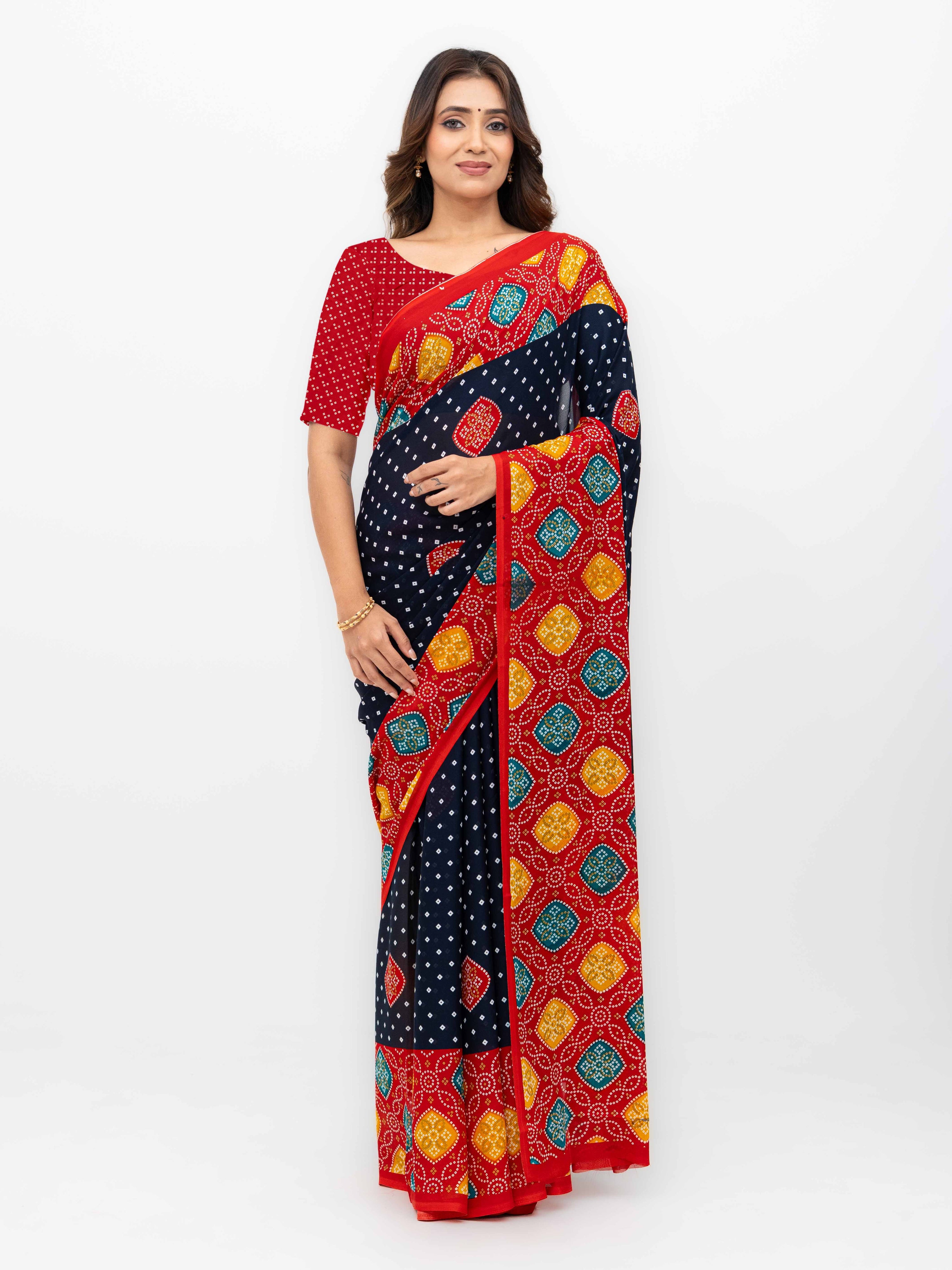 Black Moss Bandhani Saree