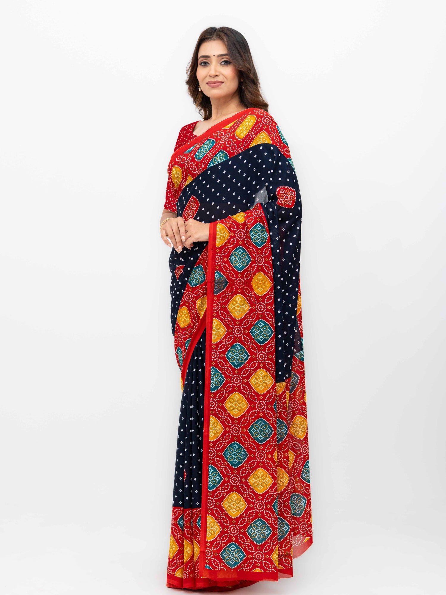 Black Moss Bandhani Saree
