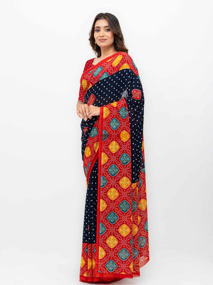 Black Moss Bandhani Saree