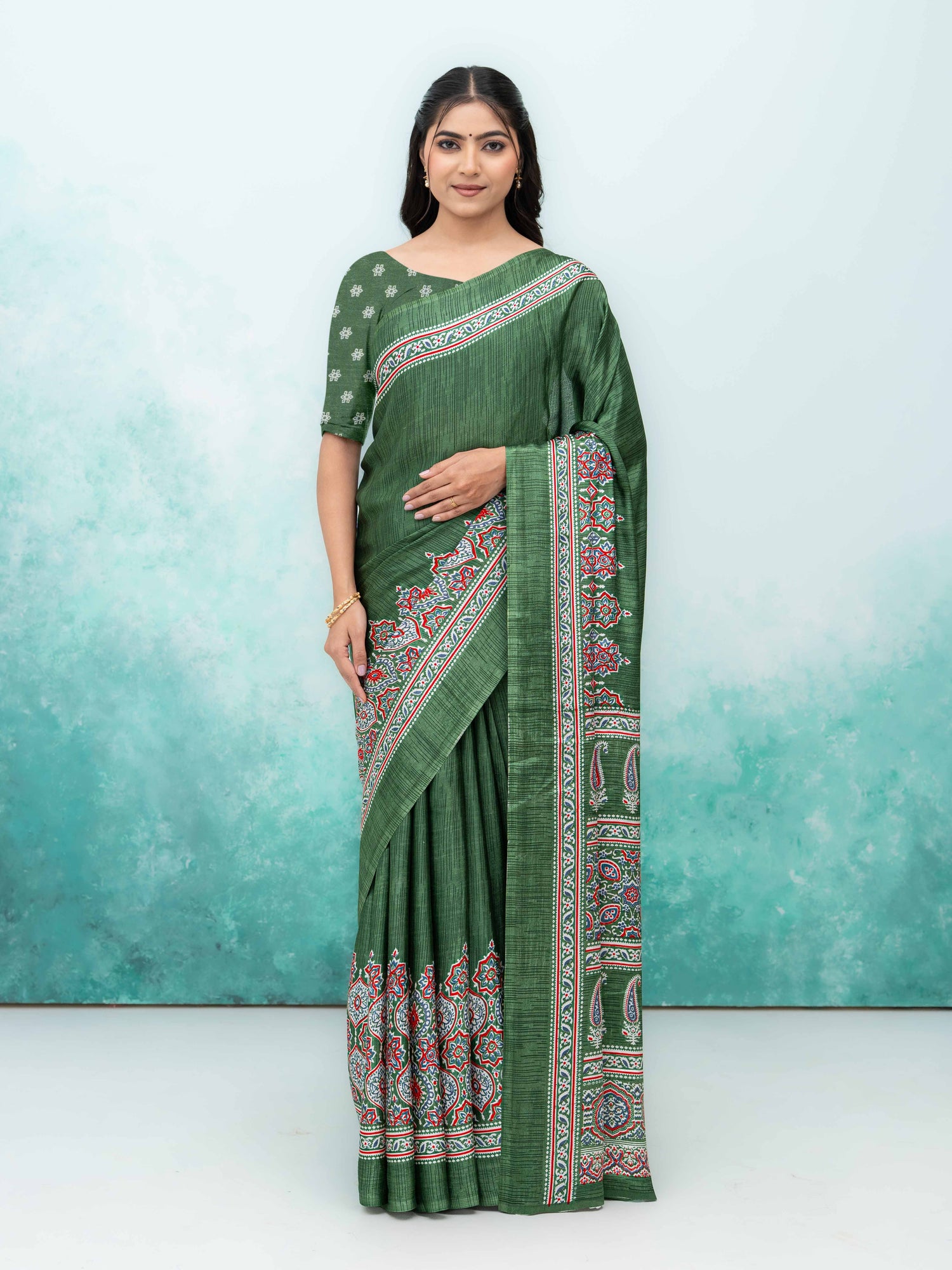 Olive Green Crepe Saree