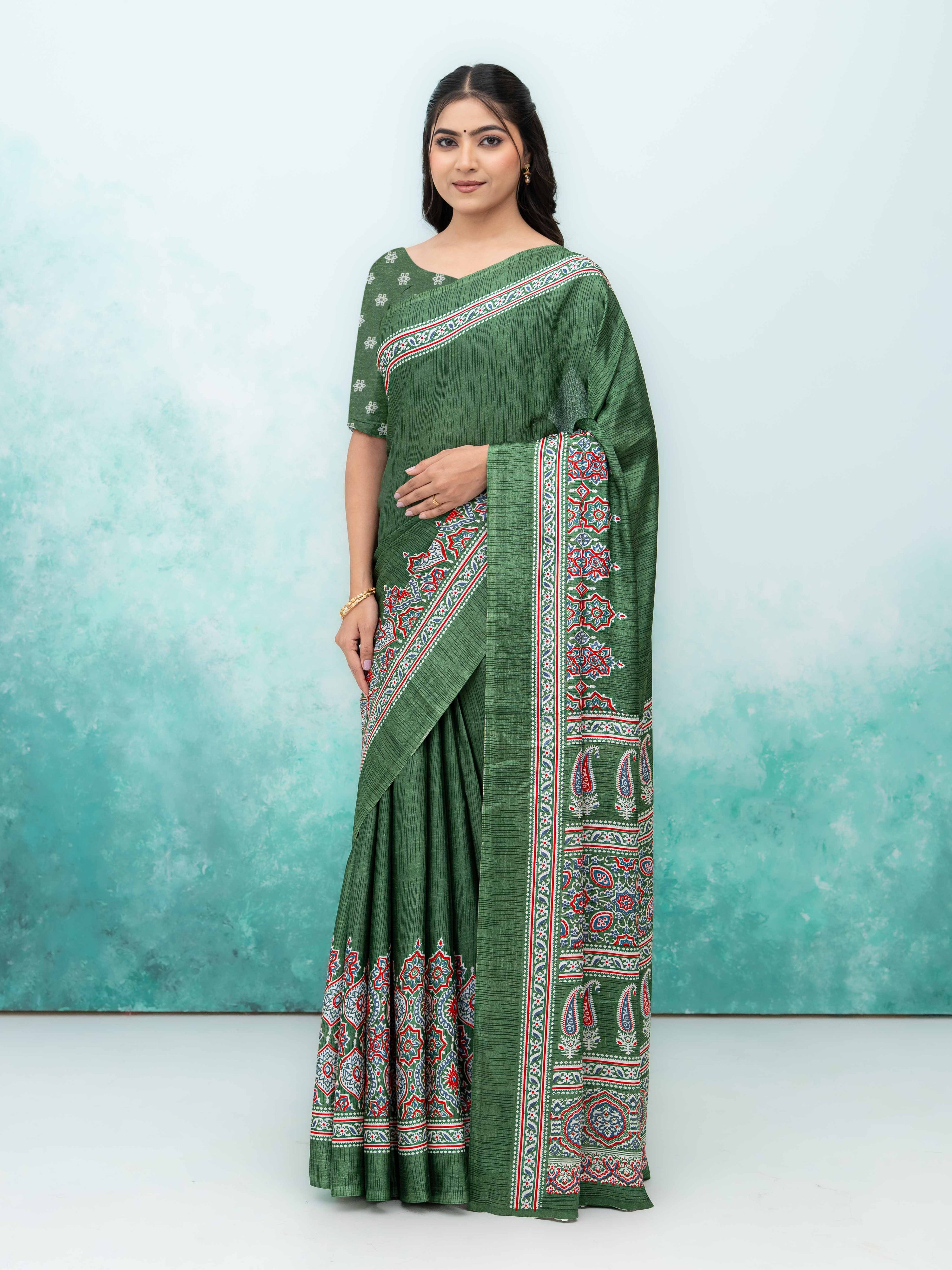 Olive Green Crepe Saree