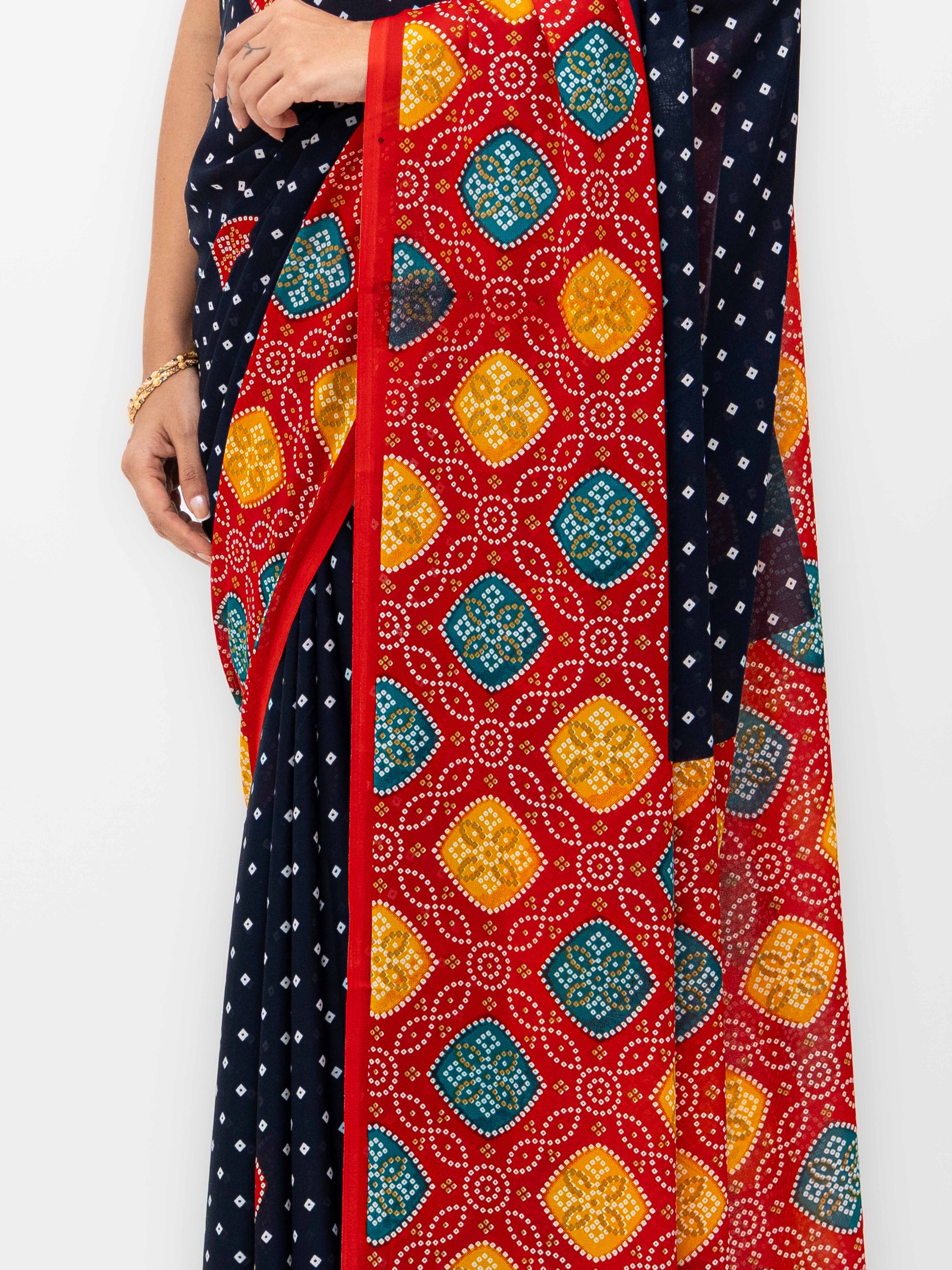 Black Moss Bandhani Saree