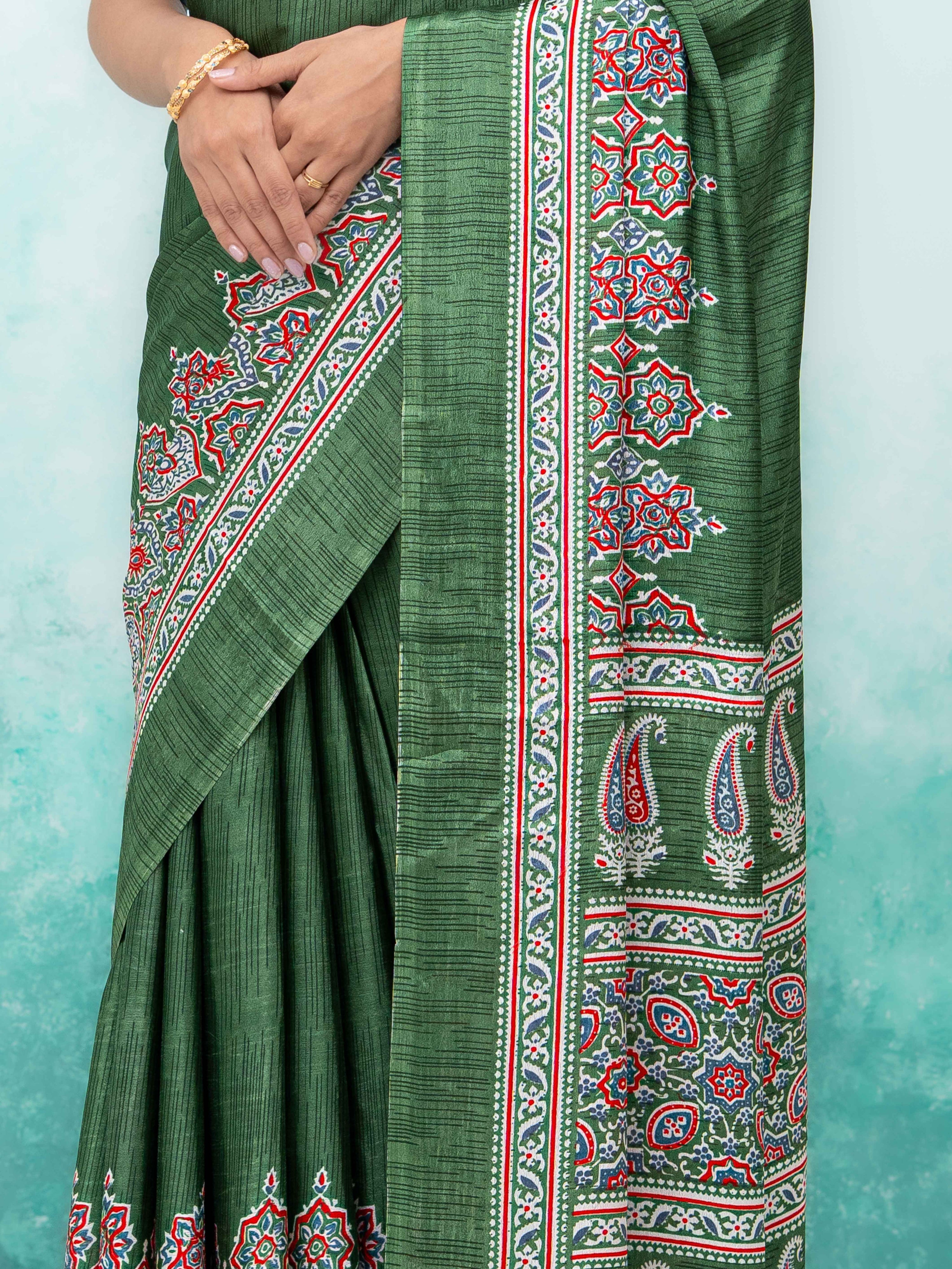 Olive Green Crepe Saree