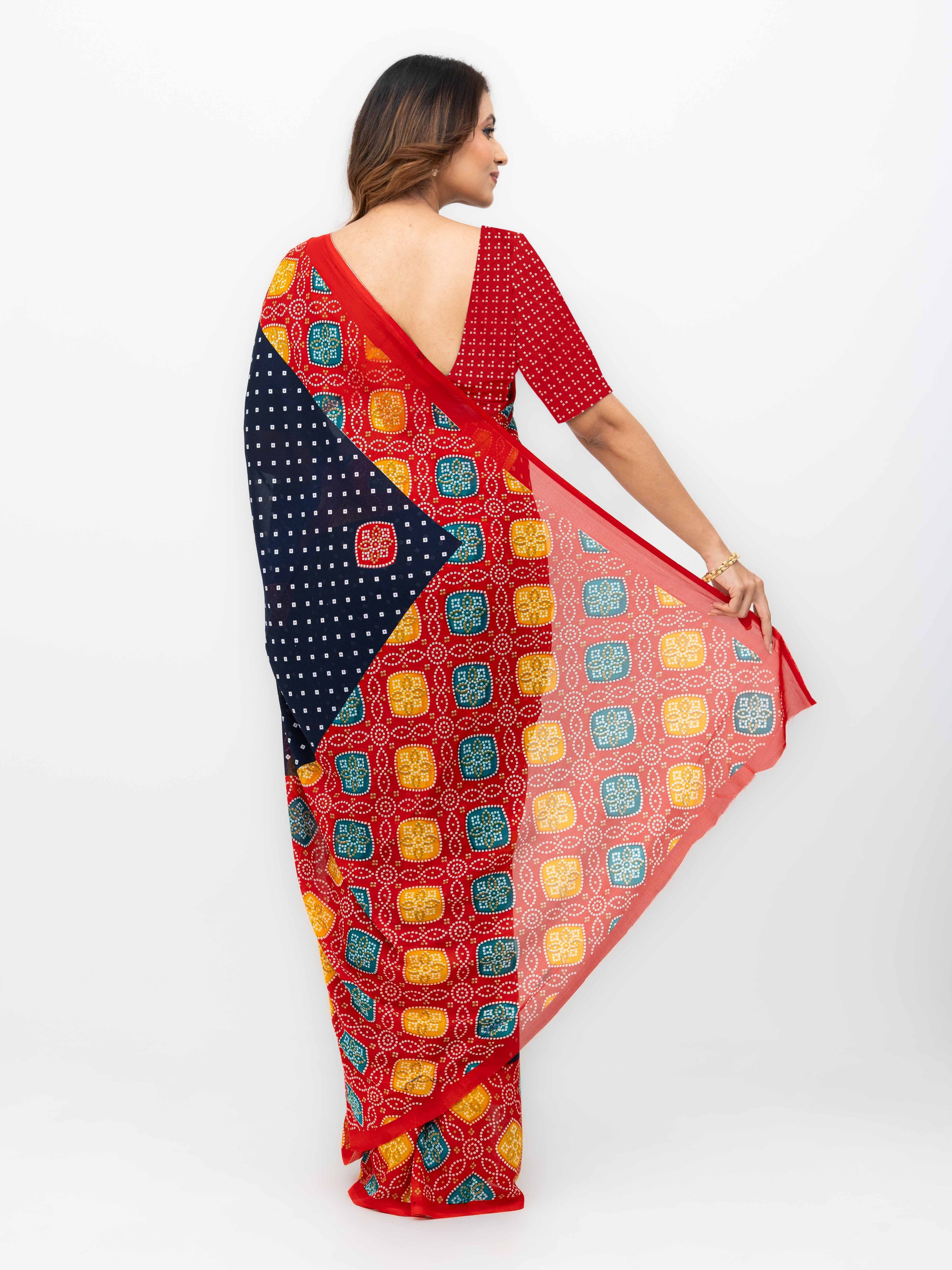 Black Moss Bandhani Saree