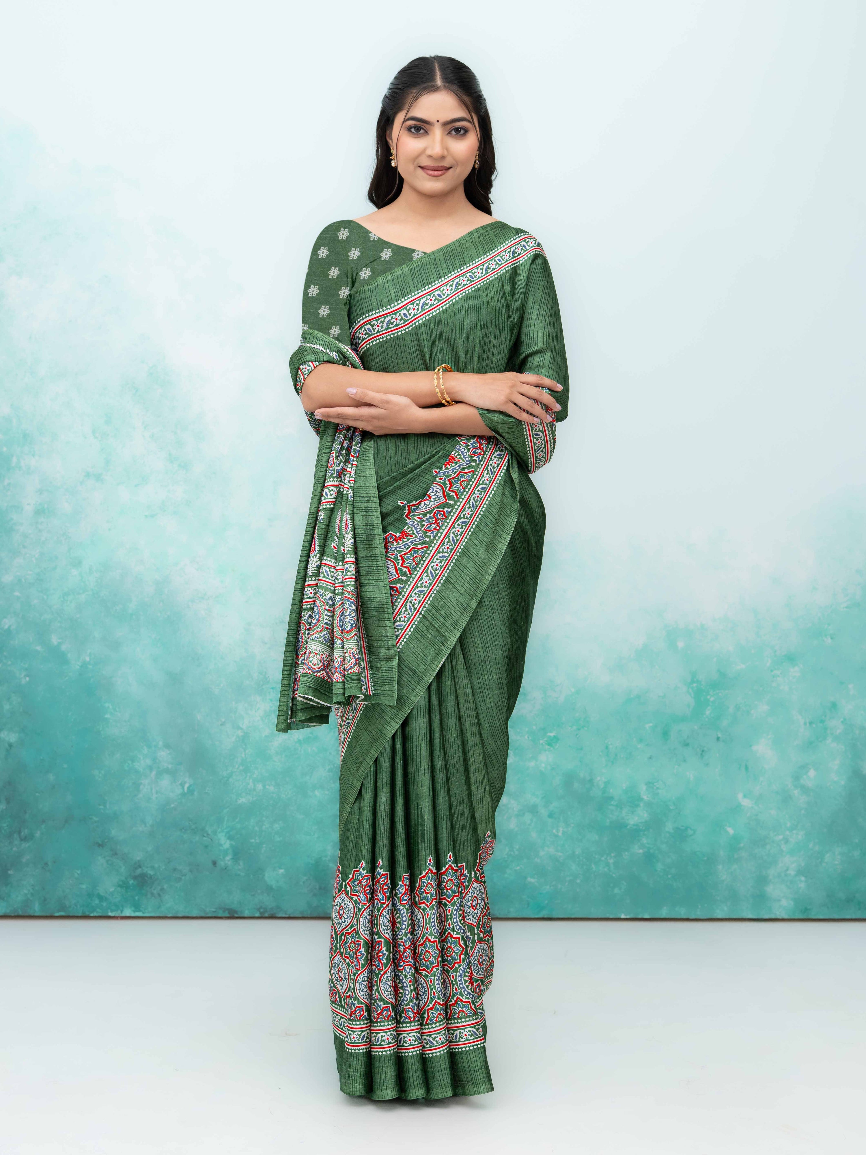Olive Green Crepe Saree
