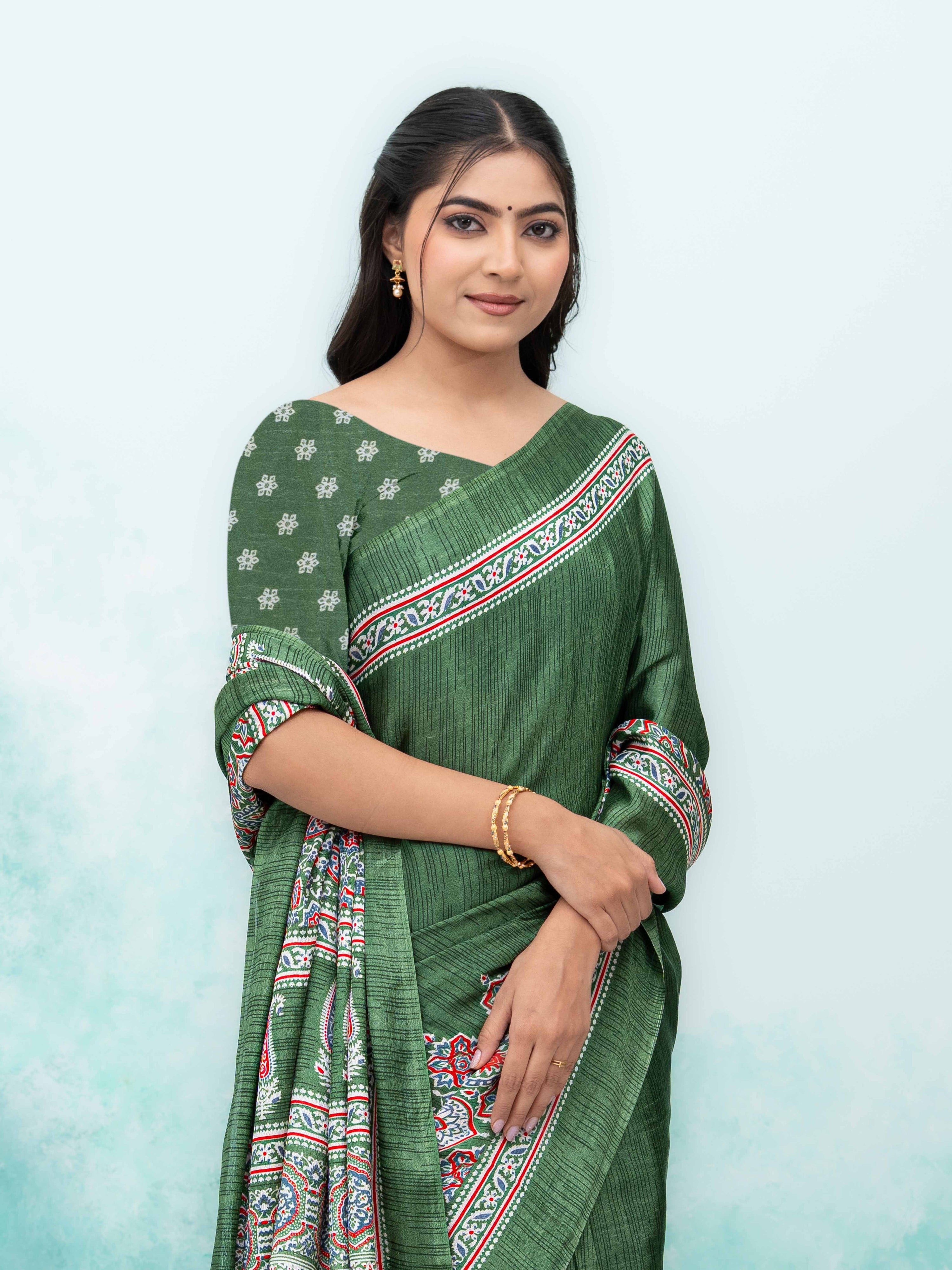 Olive Green Crepe Saree