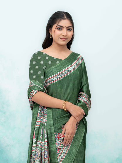 Olive Green Crepe Saree