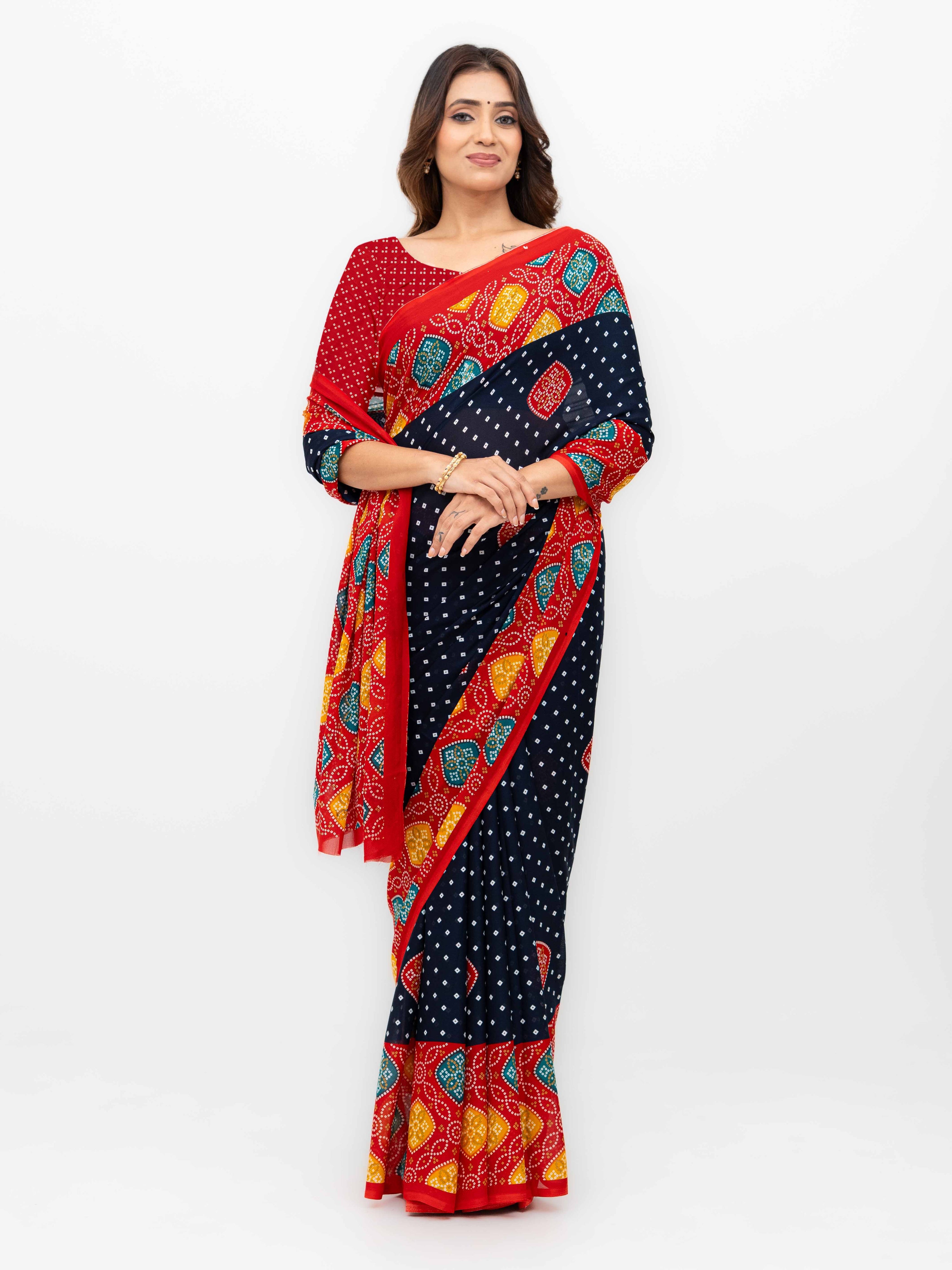 Black Moss Bandhani Saree