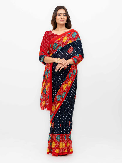 Black Moss Bandhani Saree
