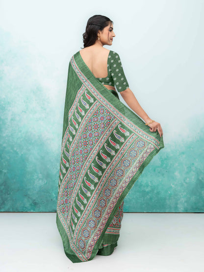 Olive Green Crepe Saree