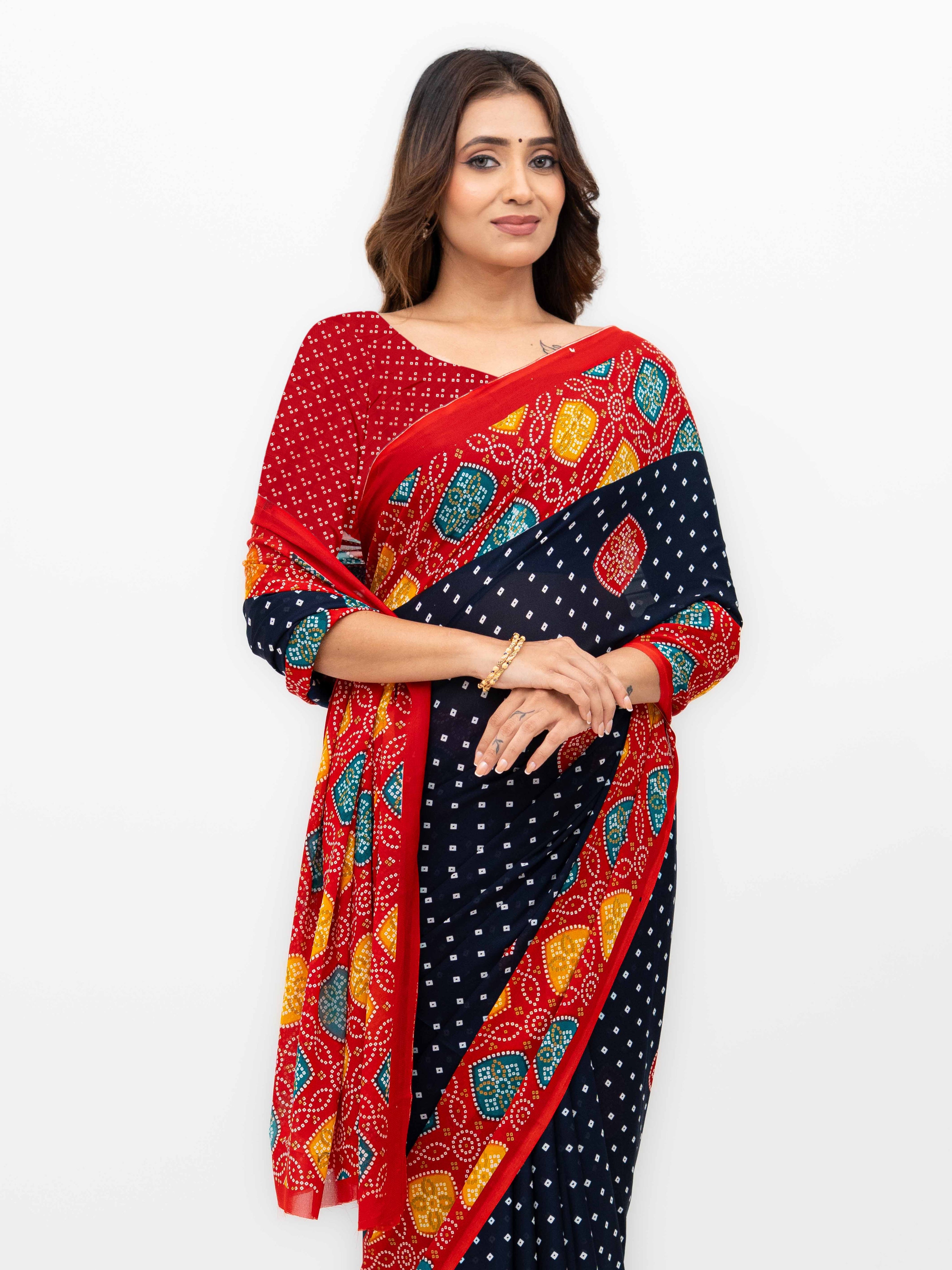 Black Moss Bandhani Saree
