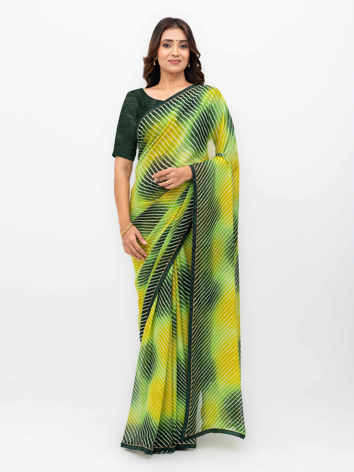 Green &amp; Multicolor Georgette Saree