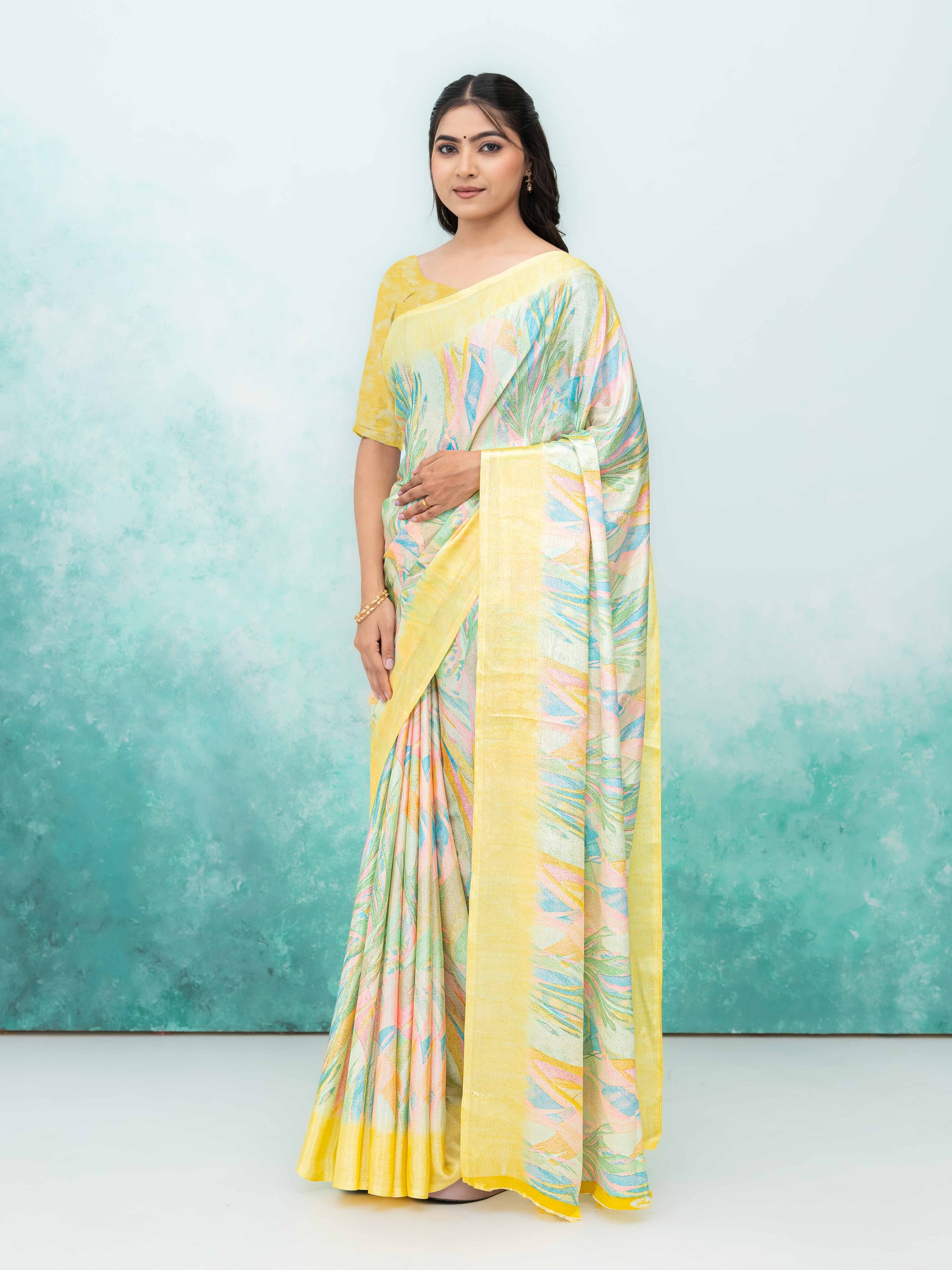 Yellow Turkey Silk Saree