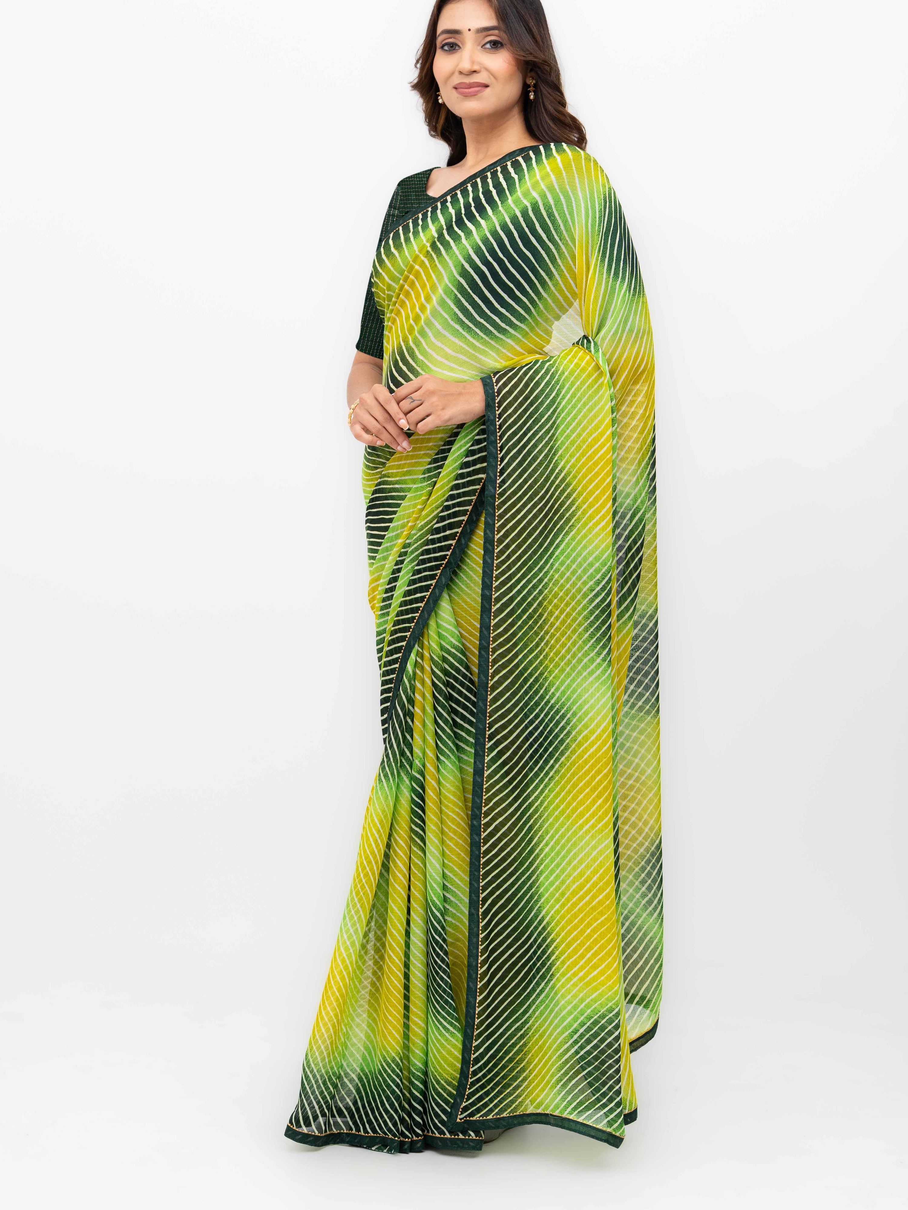 Green &amp; Multicolor Georgette Saree