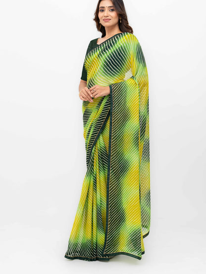 Green &amp; Multicolor Georgette Saree