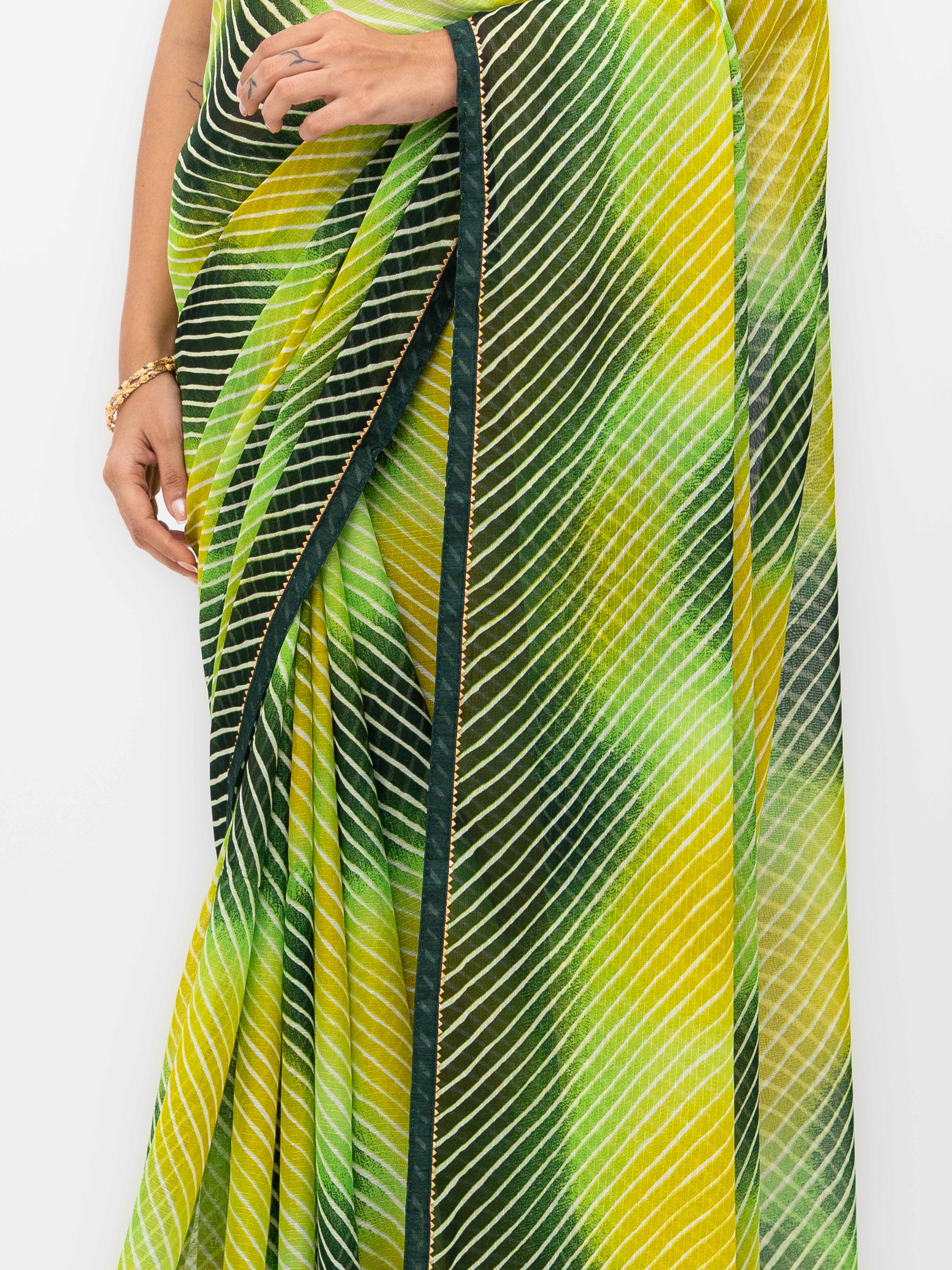 Green &amp; Multicolor Georgette Saree