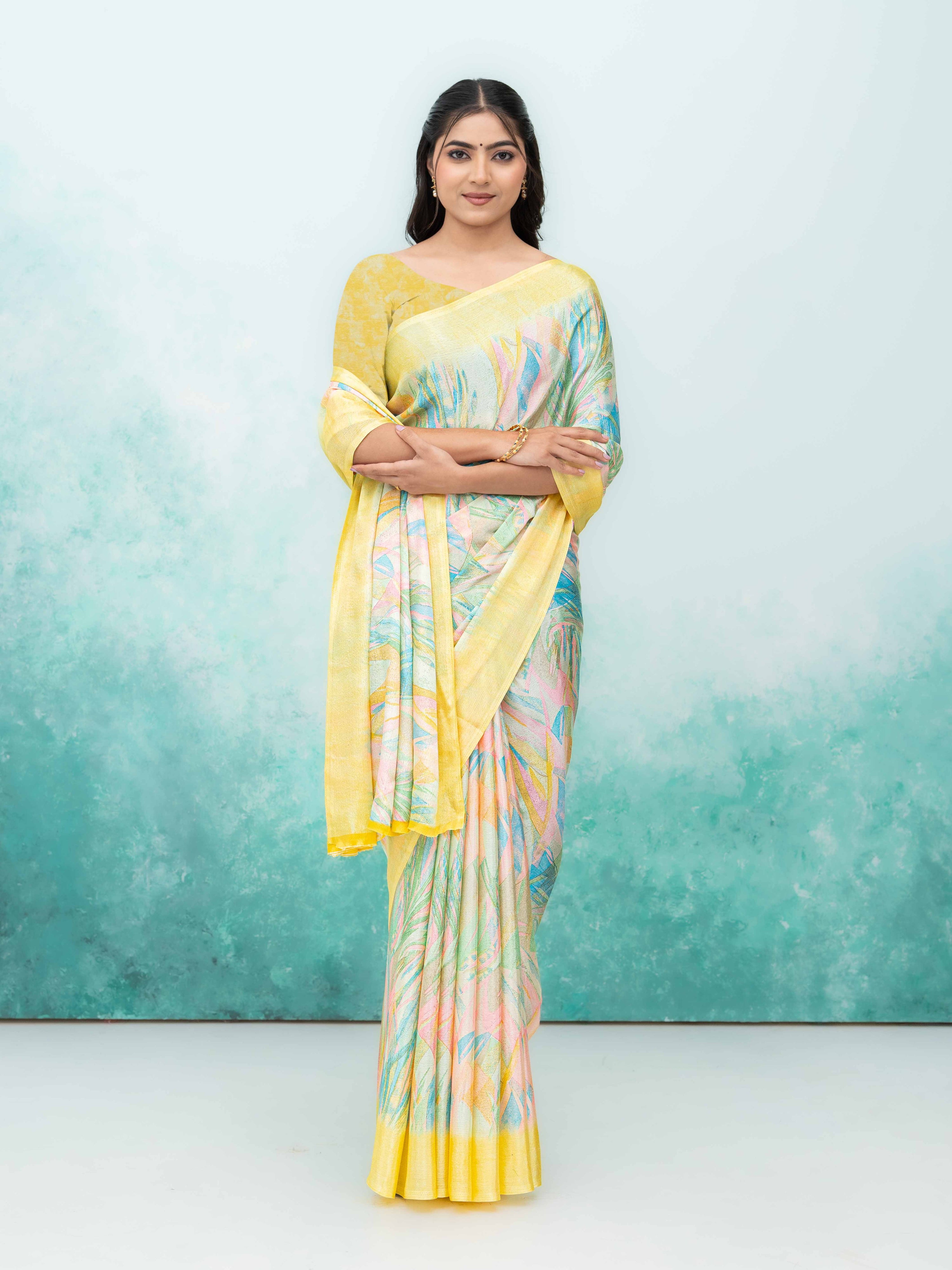 Yellow Turkey Silk Saree
