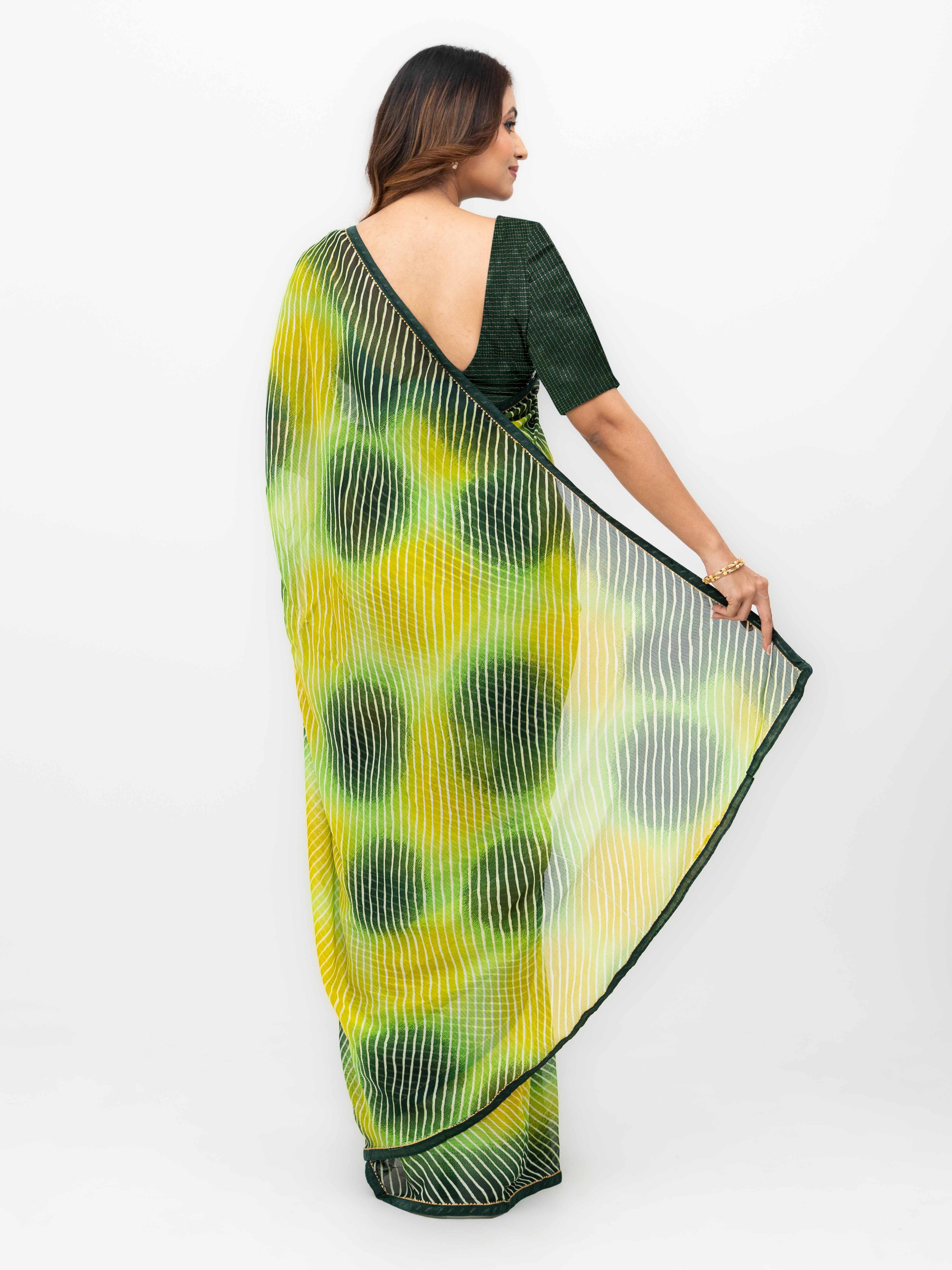 Green &amp; Multicolor Georgette Saree