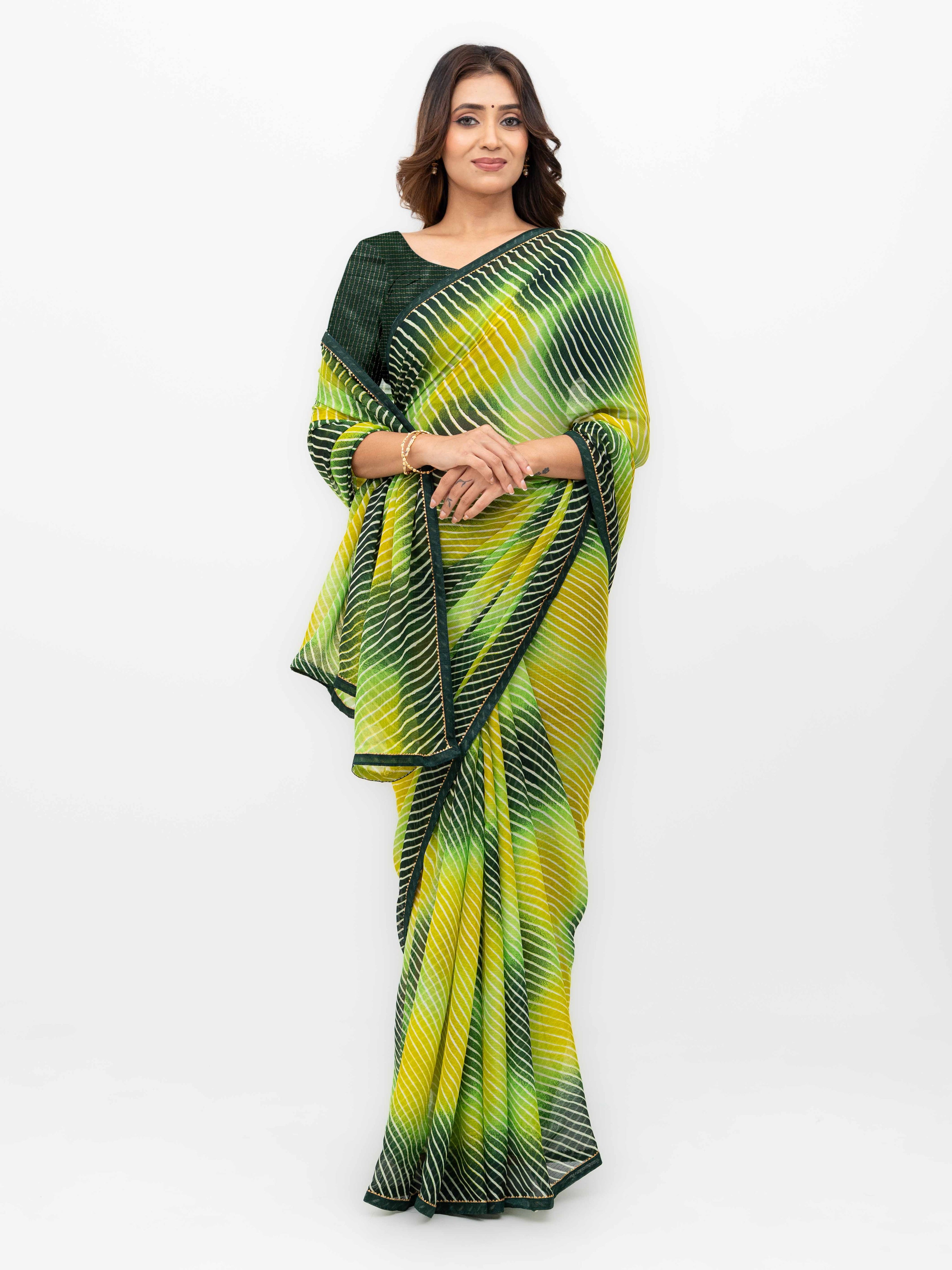 Green &amp; Multicolor Georgette Saree