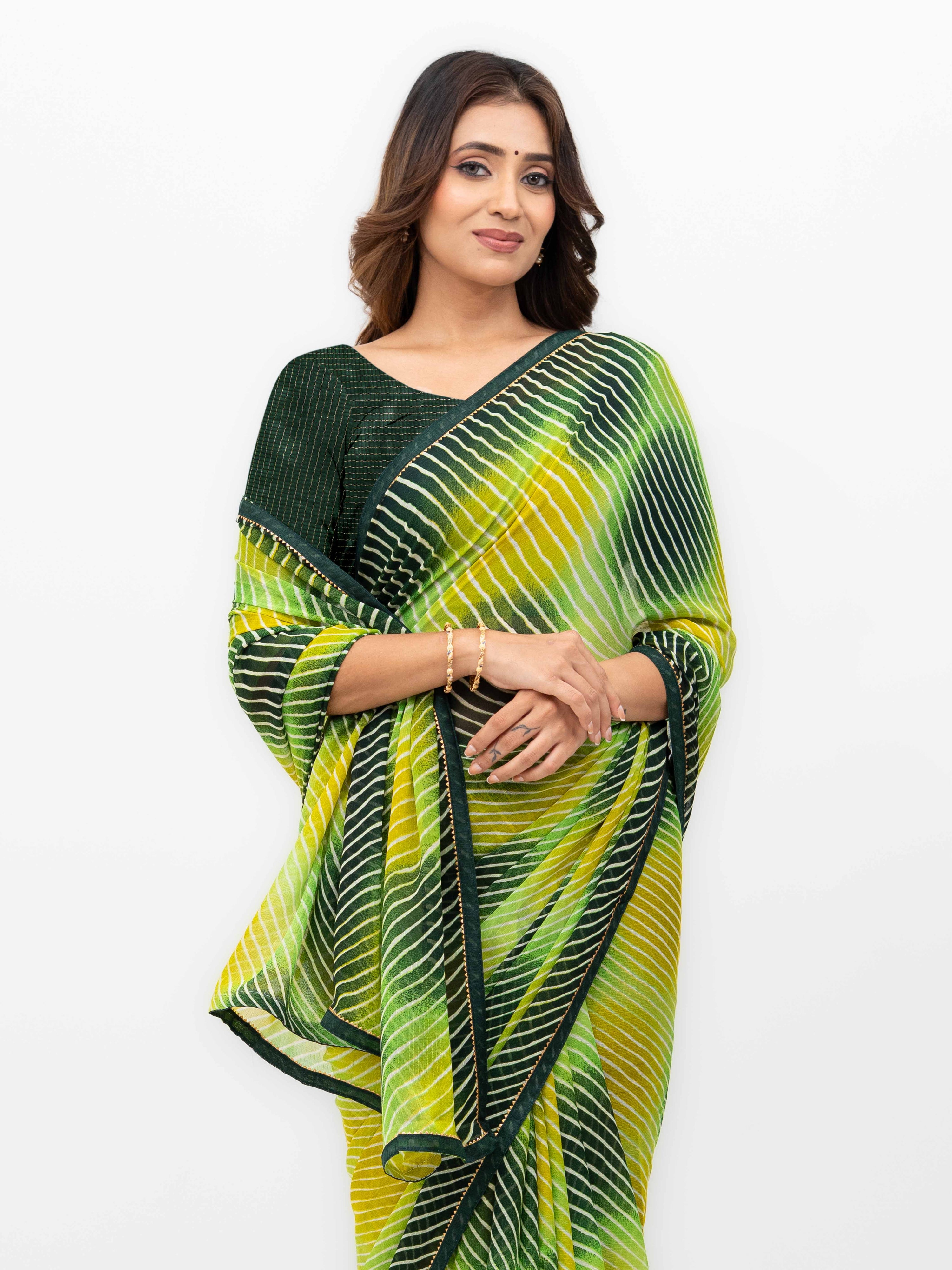 Green &amp; Multicolor Georgette Saree