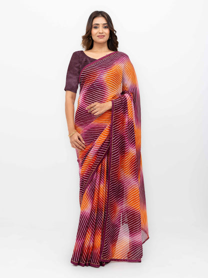 Wine &amp; Multicolor  Georgette Saree