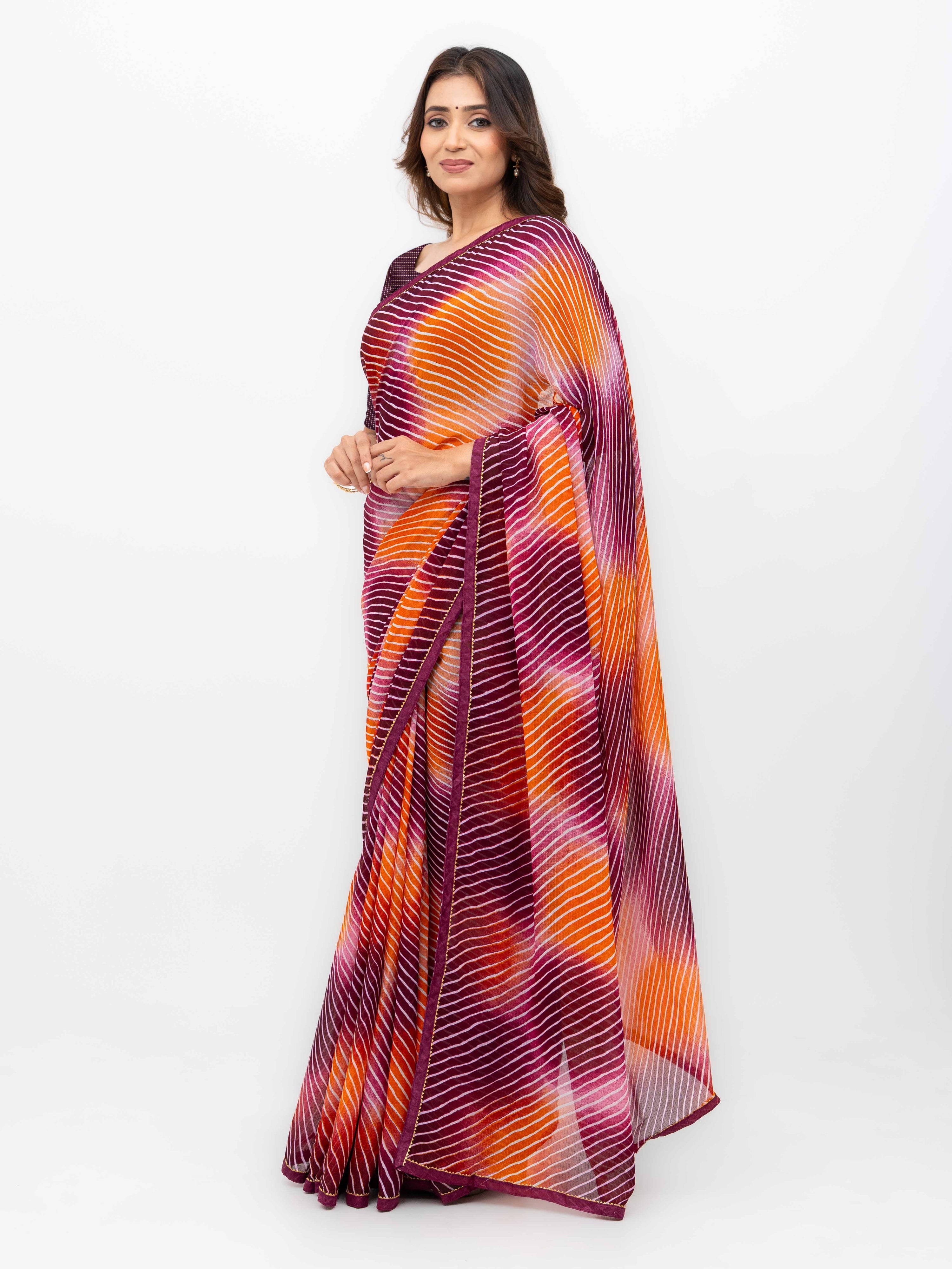 Wine &amp; Multicolor  Georgette Saree