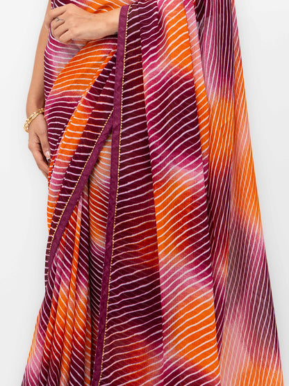 Wine &amp; Multicolor  Georgette Saree