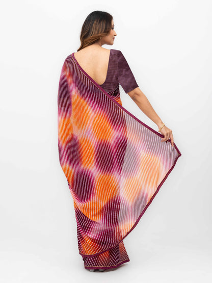 Wine &amp; Multicolor  Georgette Saree