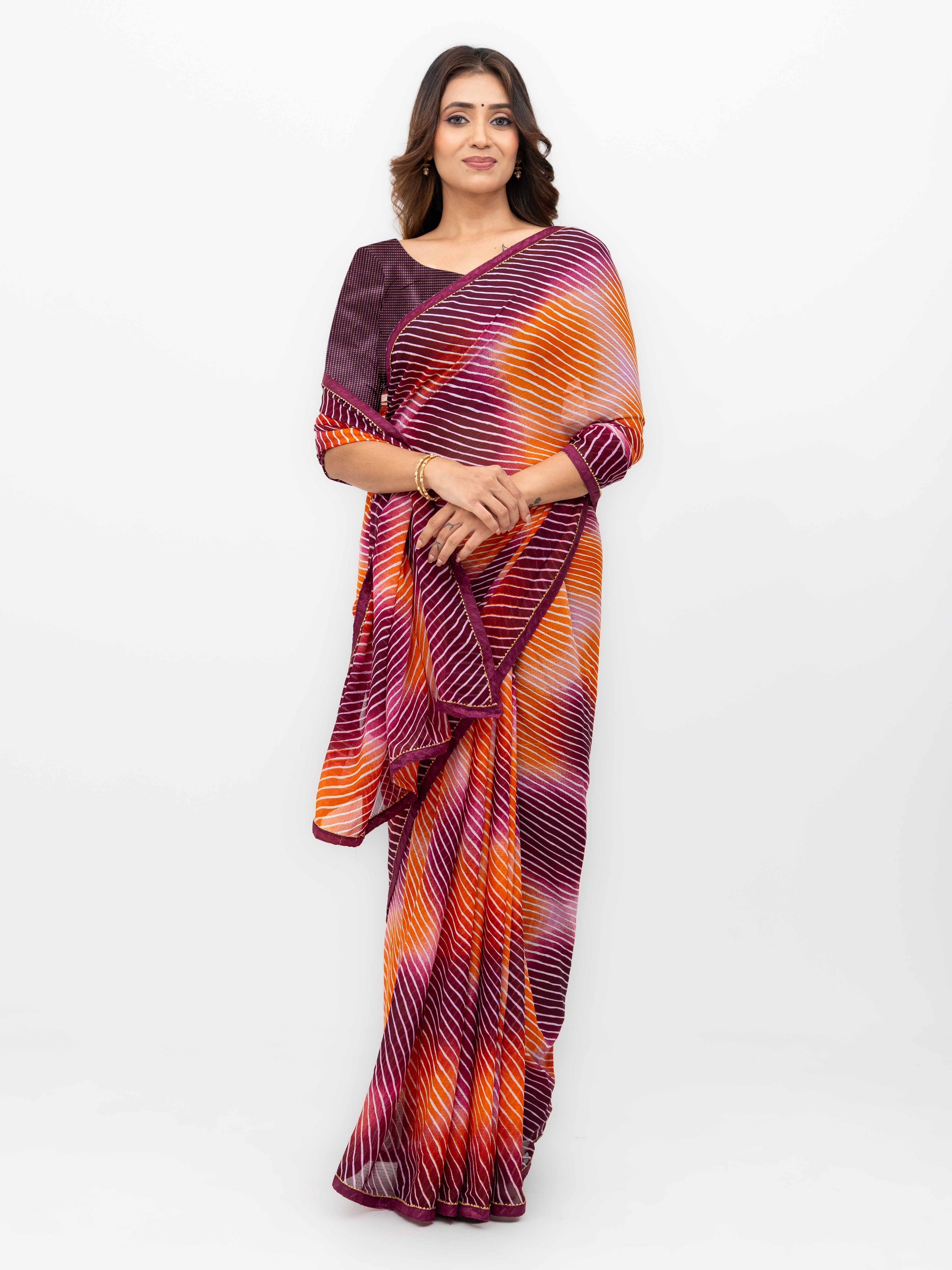 Wine &amp; Multicolor  Georgette Saree