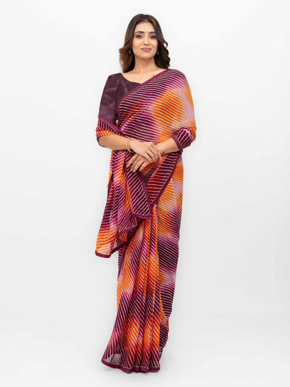 Wine &amp; Multicolor  Georgette Saree