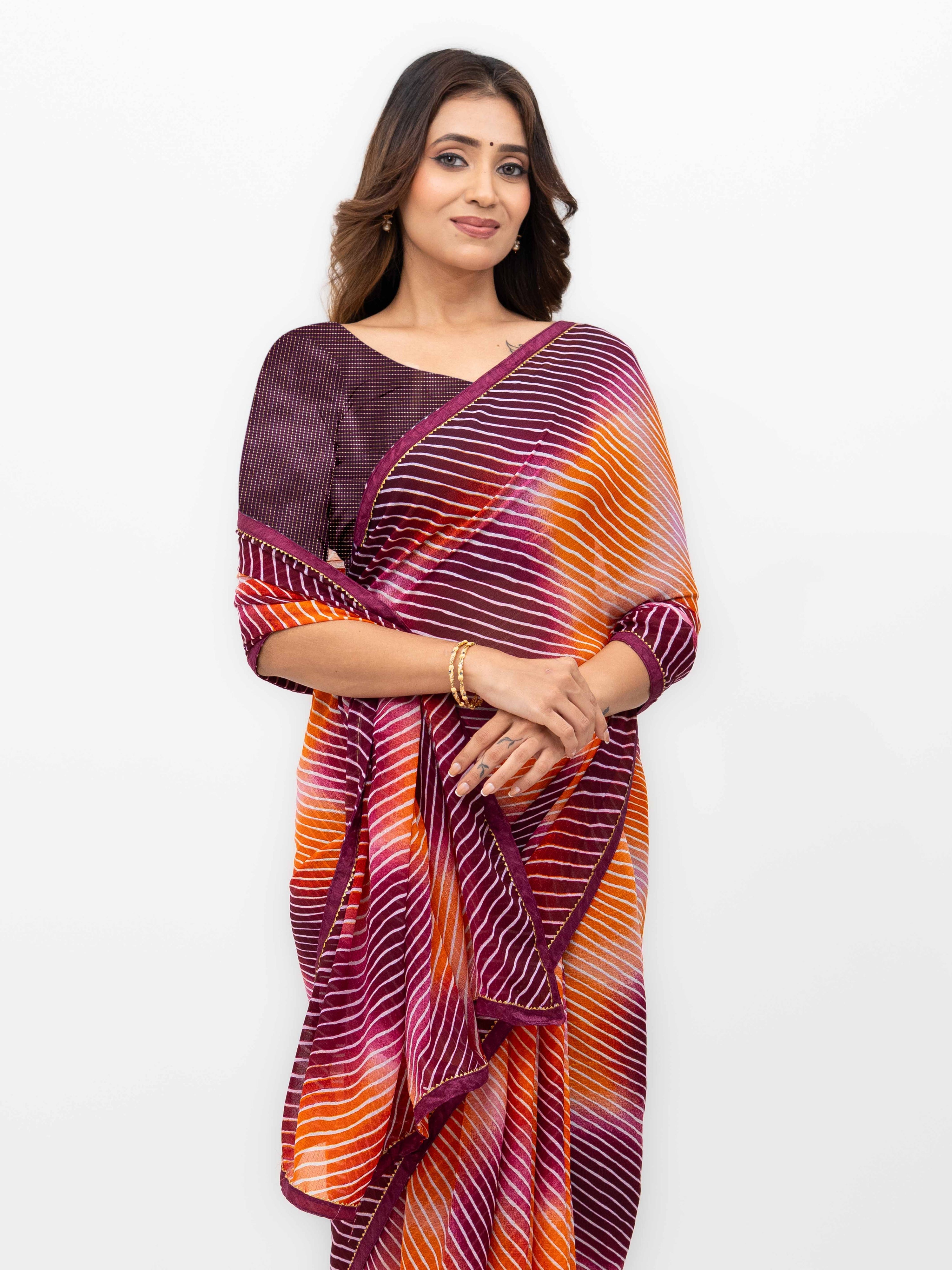Wine &amp; Multicolor  Georgette Saree