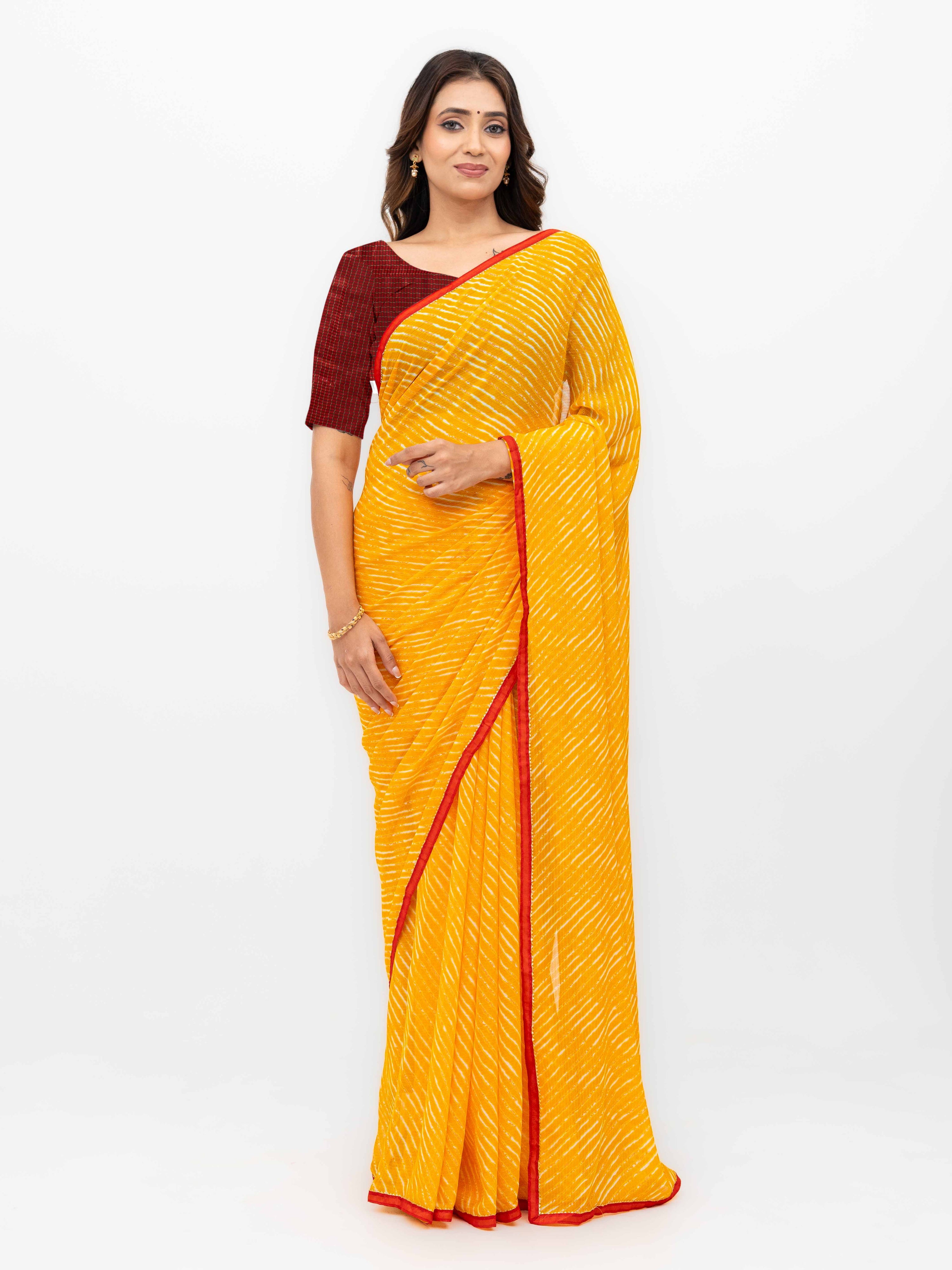 Yellow Georgette Leheriya Saree