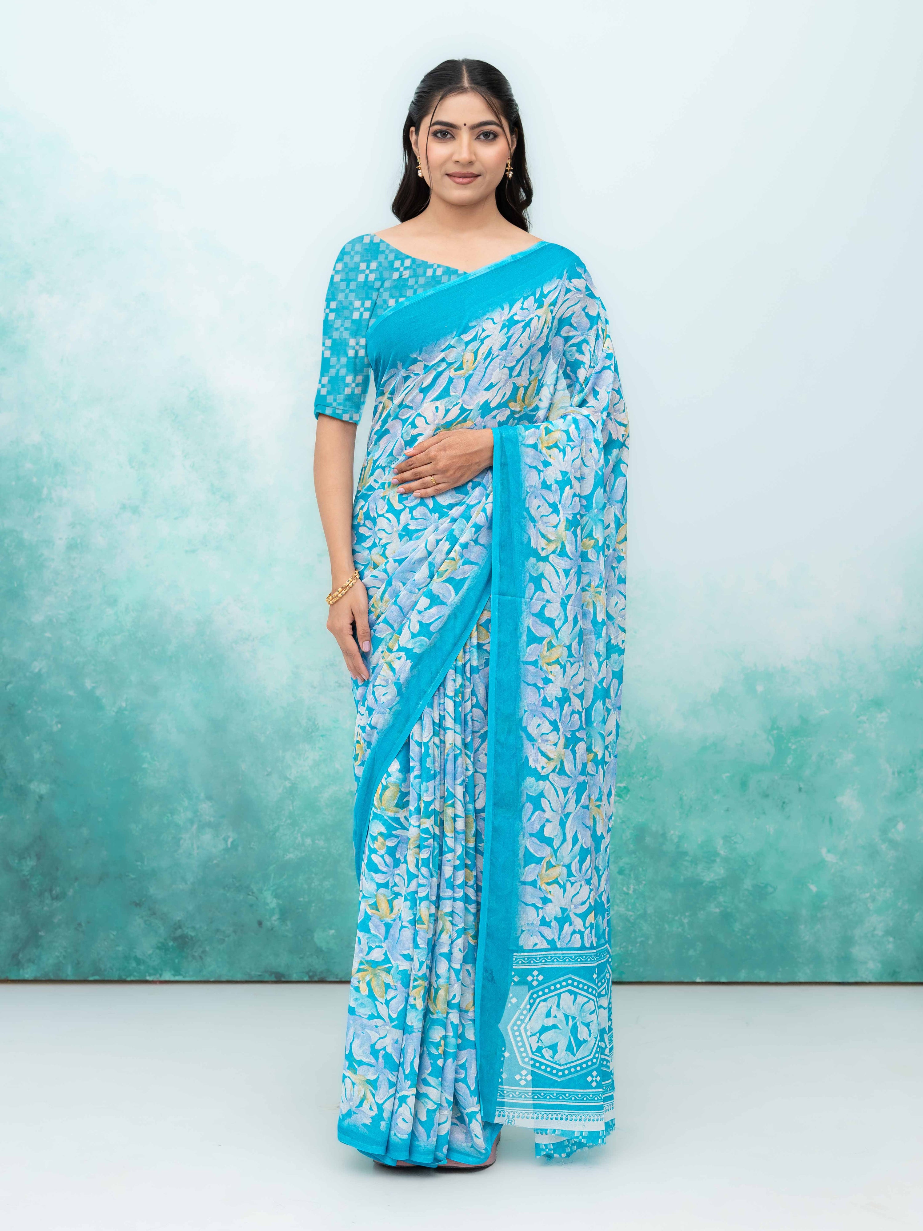 Sky Blue Georgette Saree