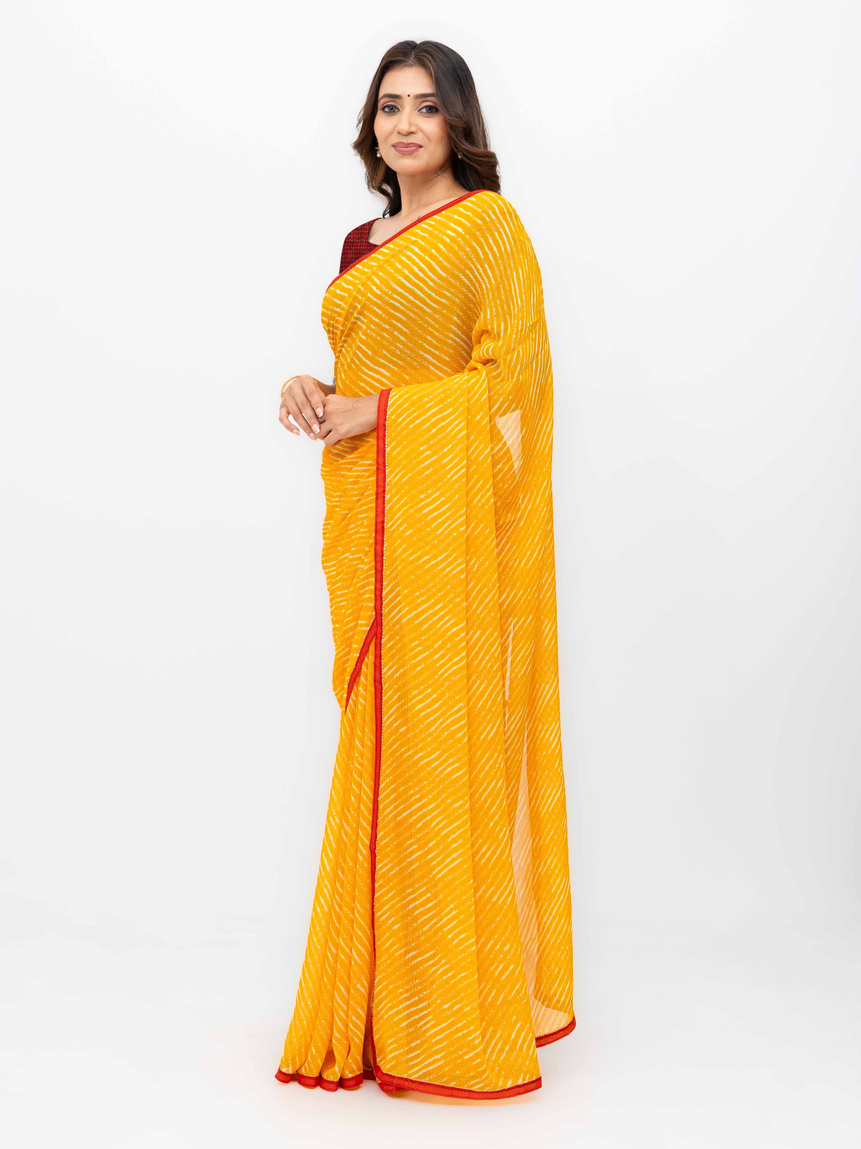Yellow Georgette Leheriya Saree
