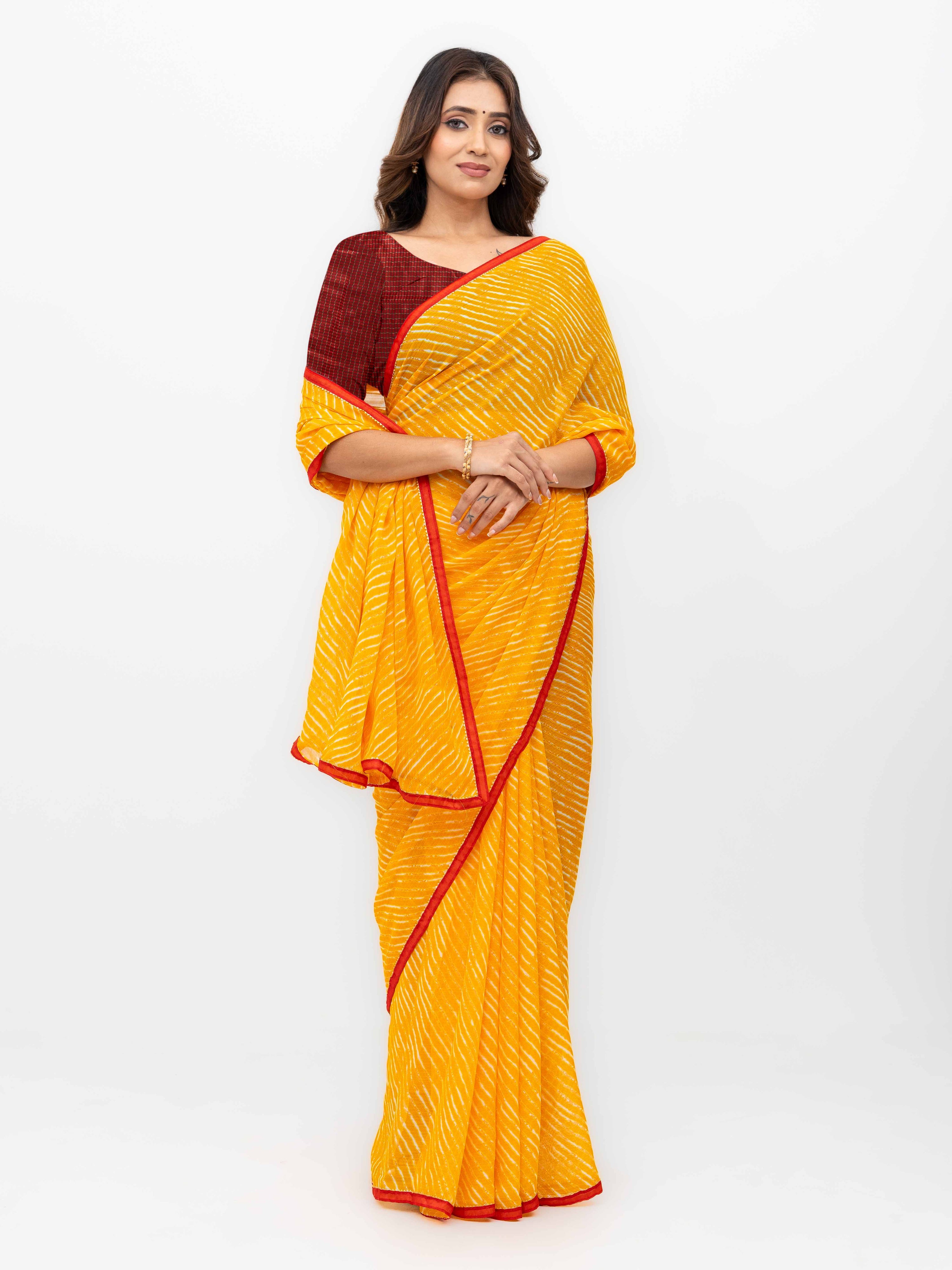 Yellow Georgette Leheriya Saree