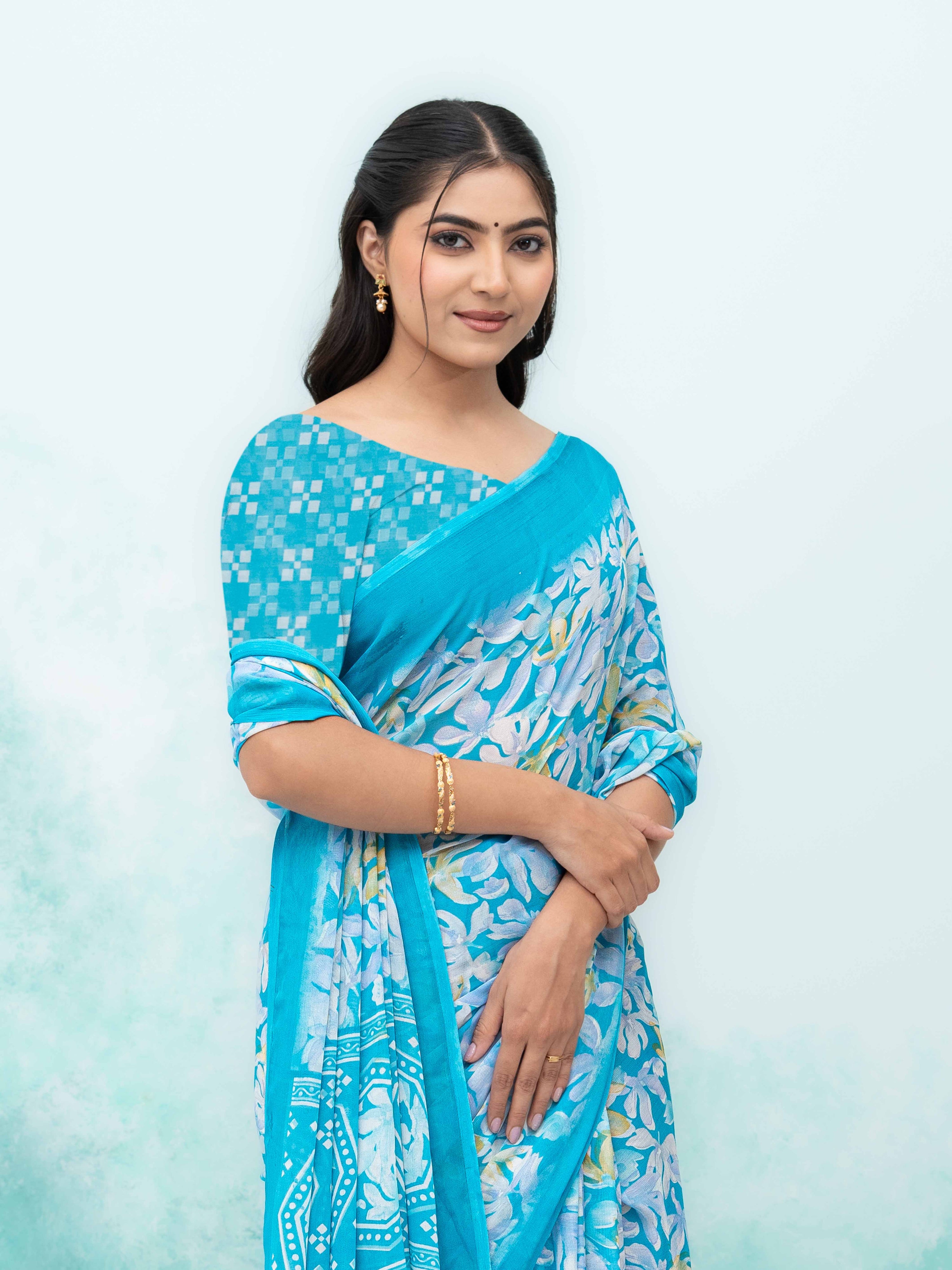 Sky Blue Georgette Saree