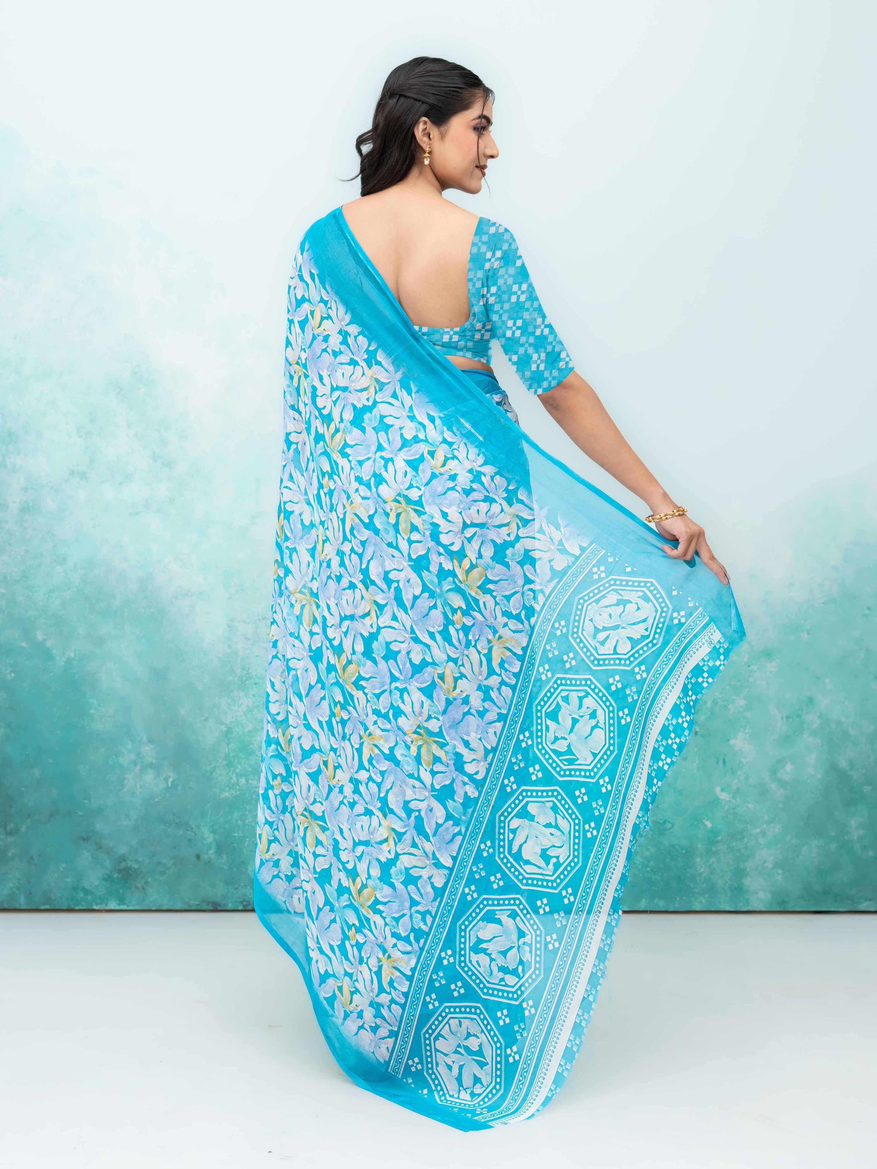 Sky Blue Georgette Saree