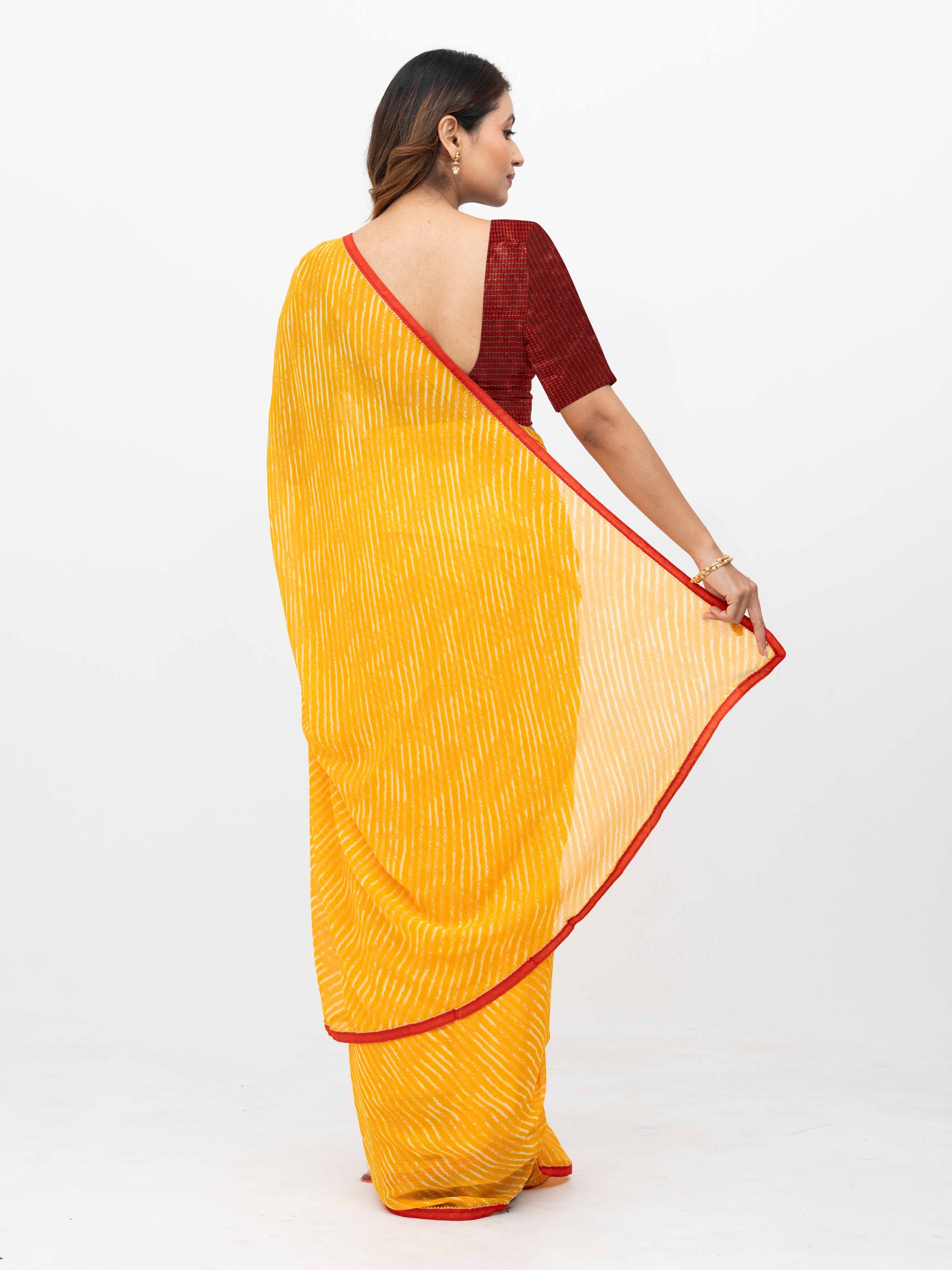 Yellow Georgette Leheriya Saree