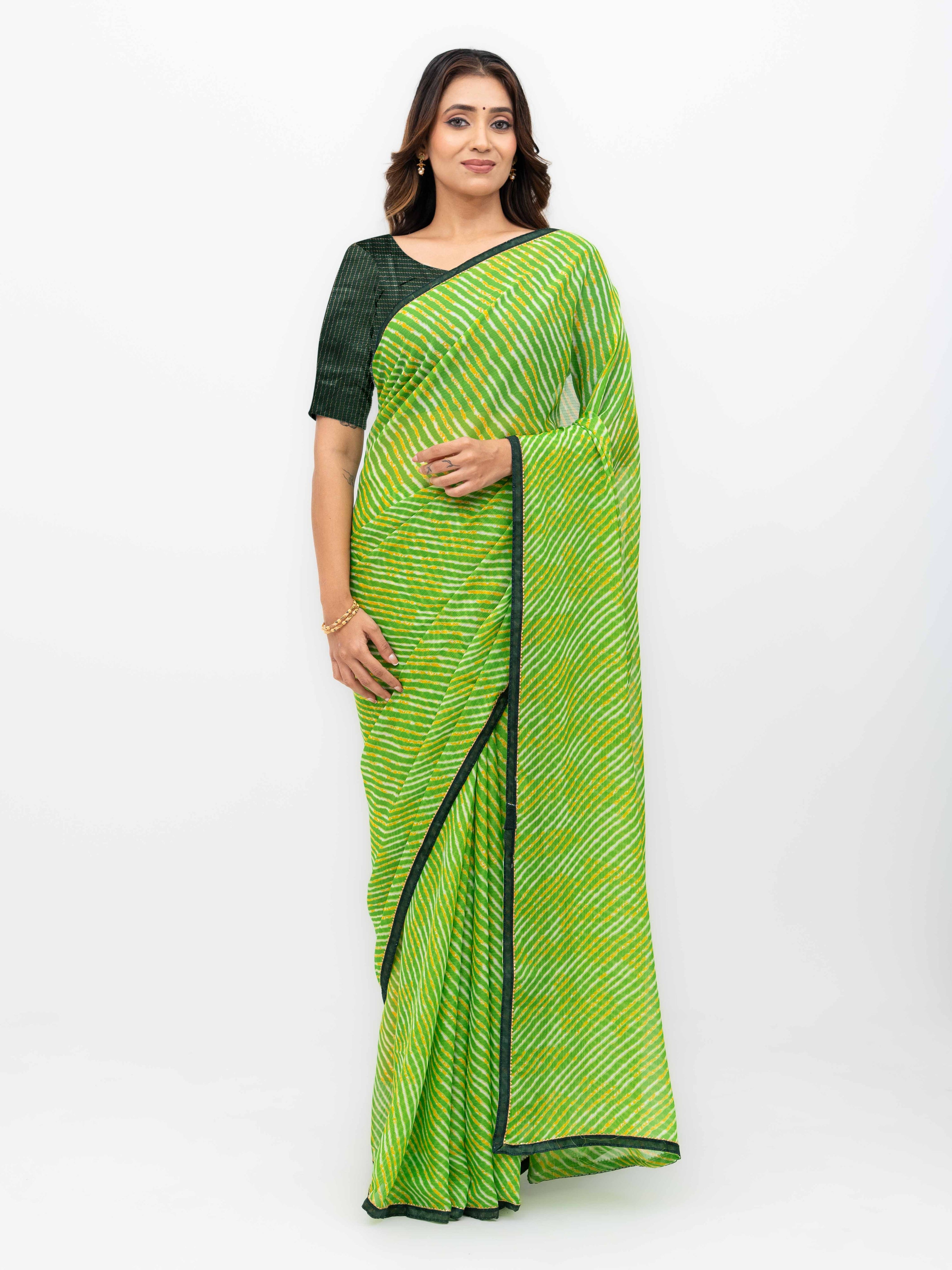 Green Georgette Leheriya Saree