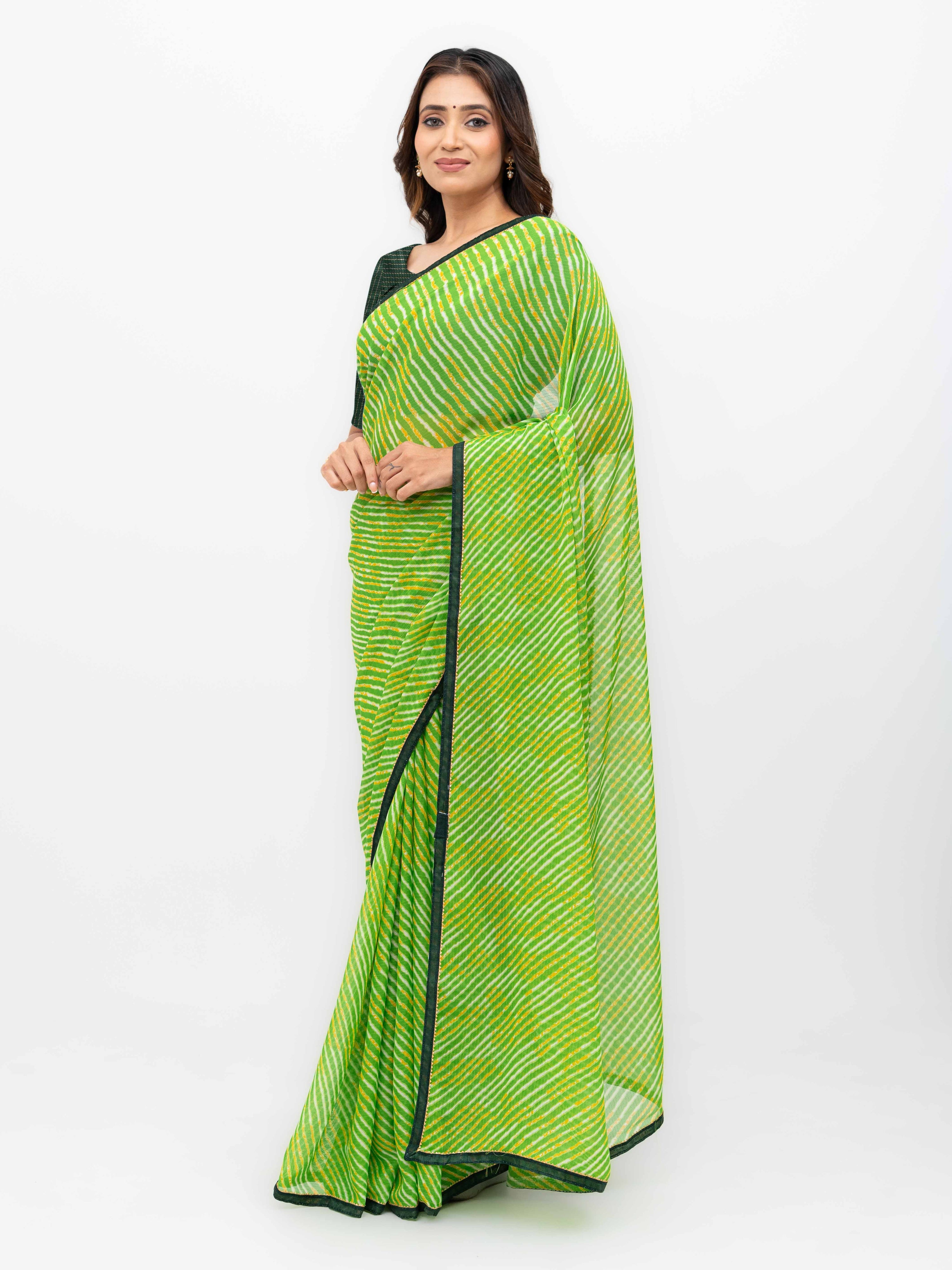 Green Georgette Leheriya Saree