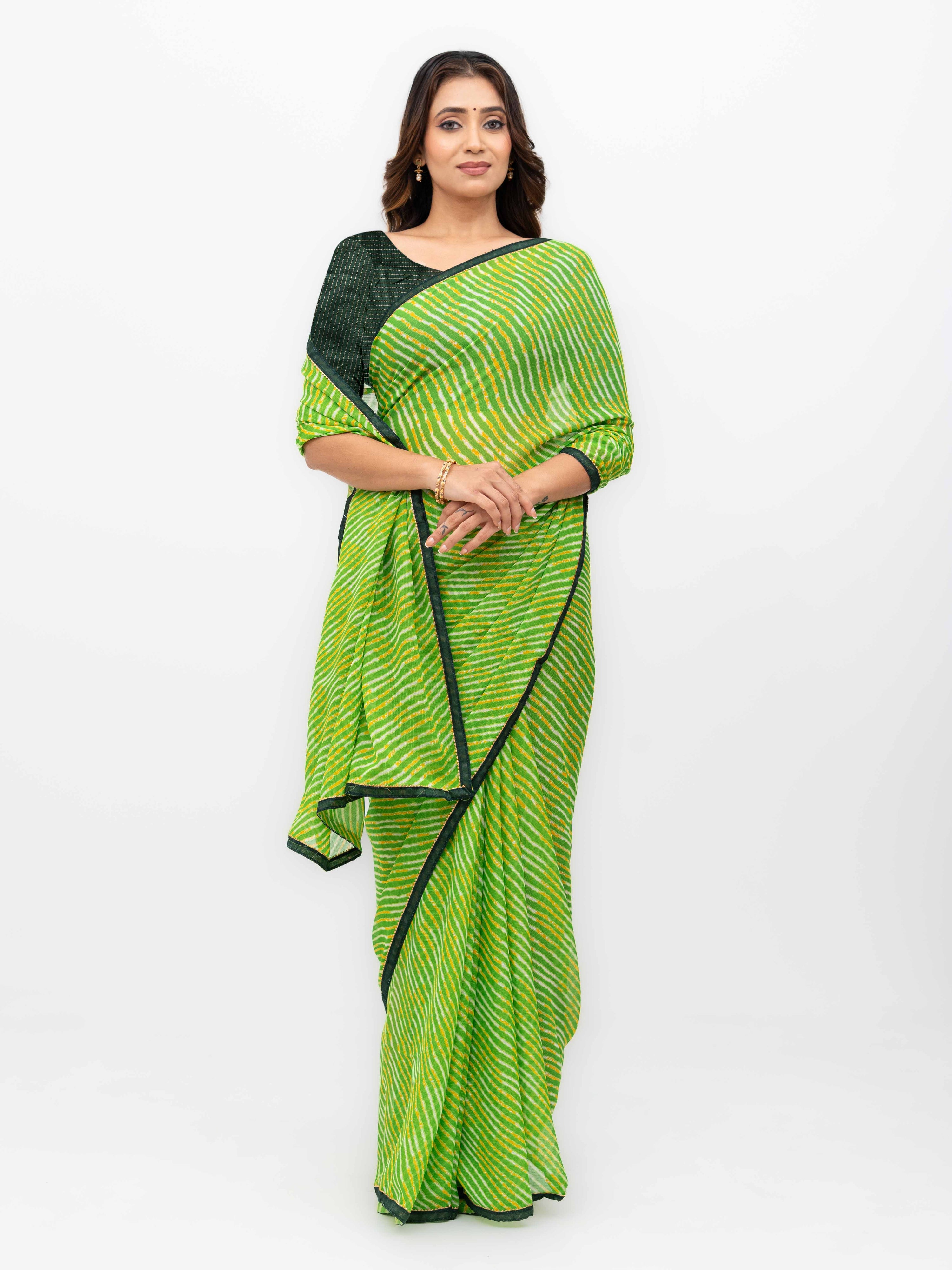 Green Georgette Leheriya Saree