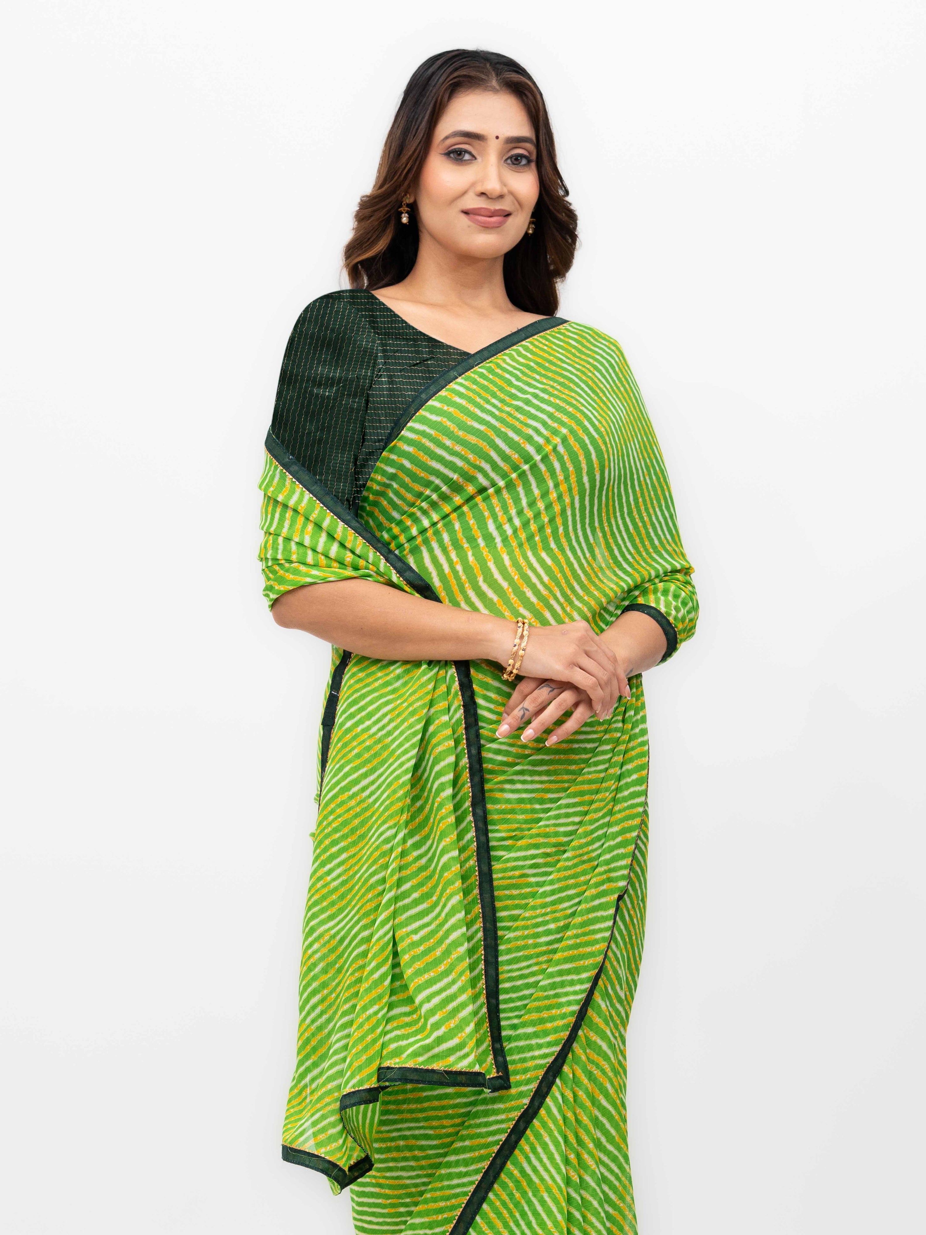 Green Georgette Leheriya Saree