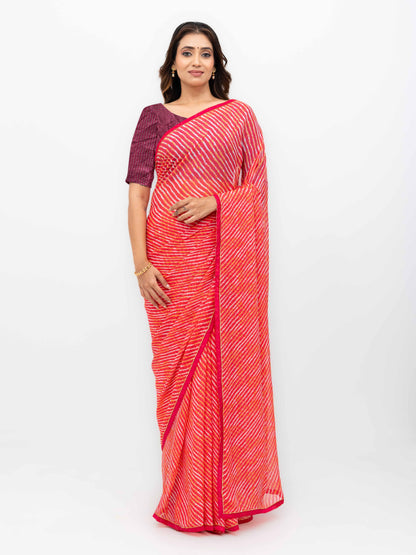 Red Georgette Leheriya Saree