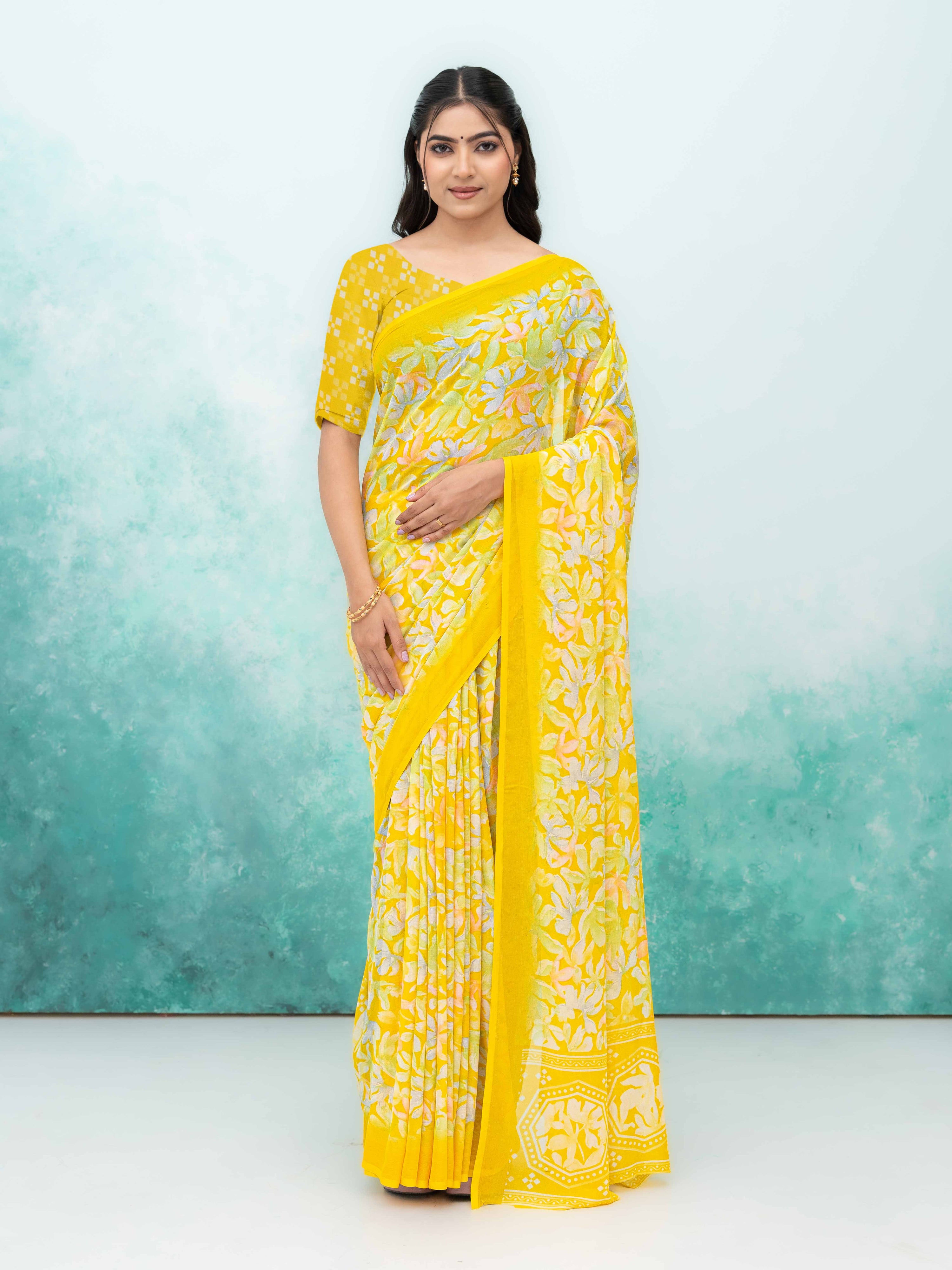 Yellow Georgette Saree